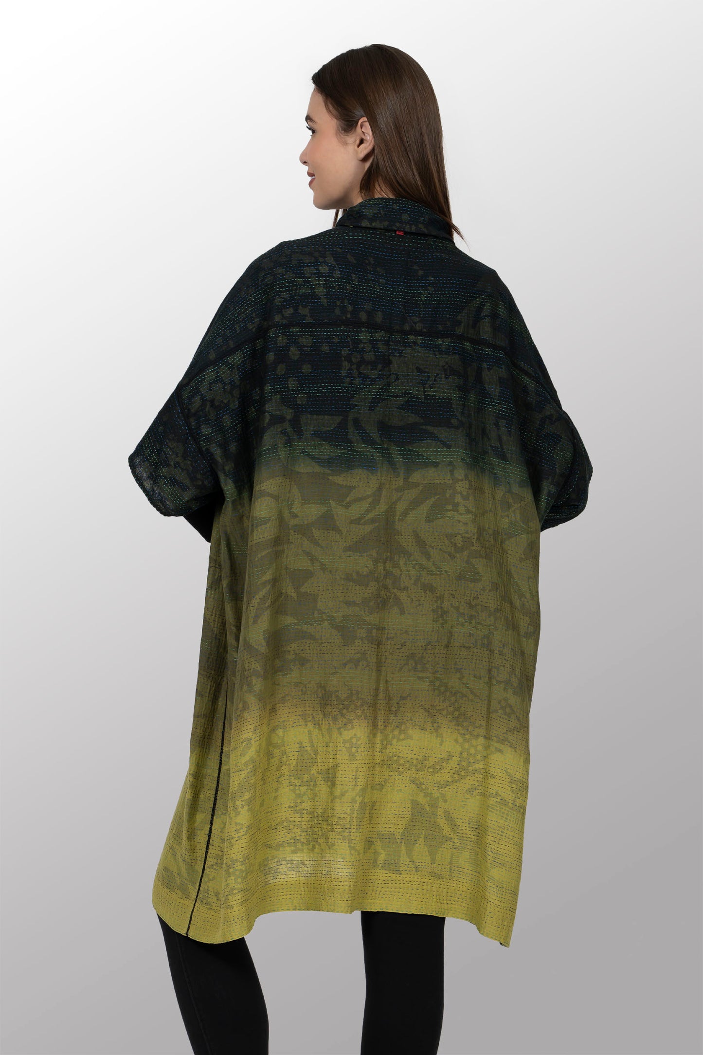 MONOTONE TWILIGHT PRINT KANTHA WIDE SHIRT DRESS - tp2448-cha -