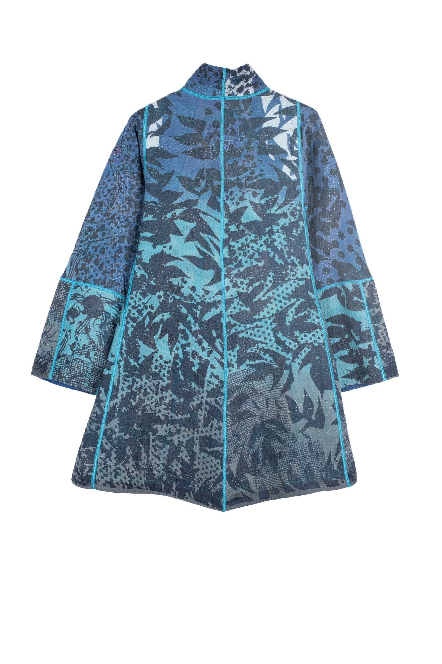 MONOTONE TWILIGHT PRINT KANTHA FLARE LONG JKT - tp4021-blu -