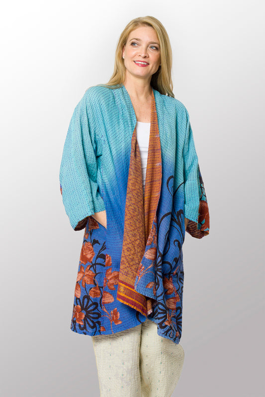 VINTAGE COTTON BBK KANTHA KIMONO DUSTER - bb2317-0010a -