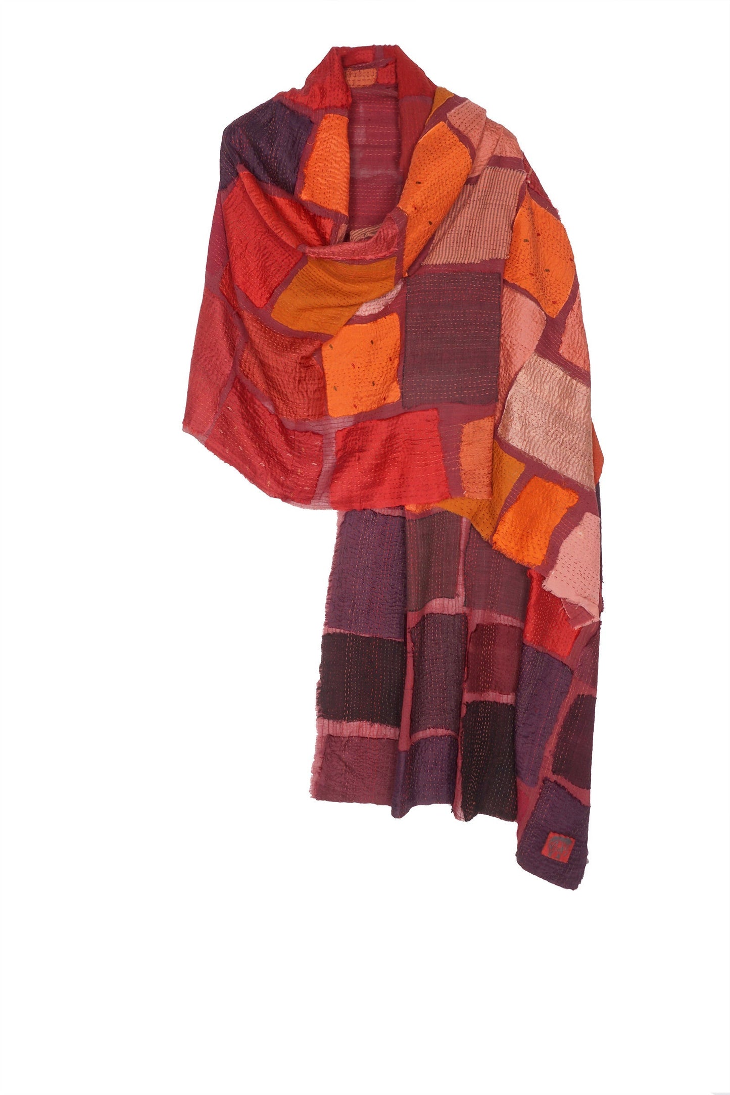 TONAL TILE PATCH KANTHA SHAWL MEDIUM - tt2802-red -