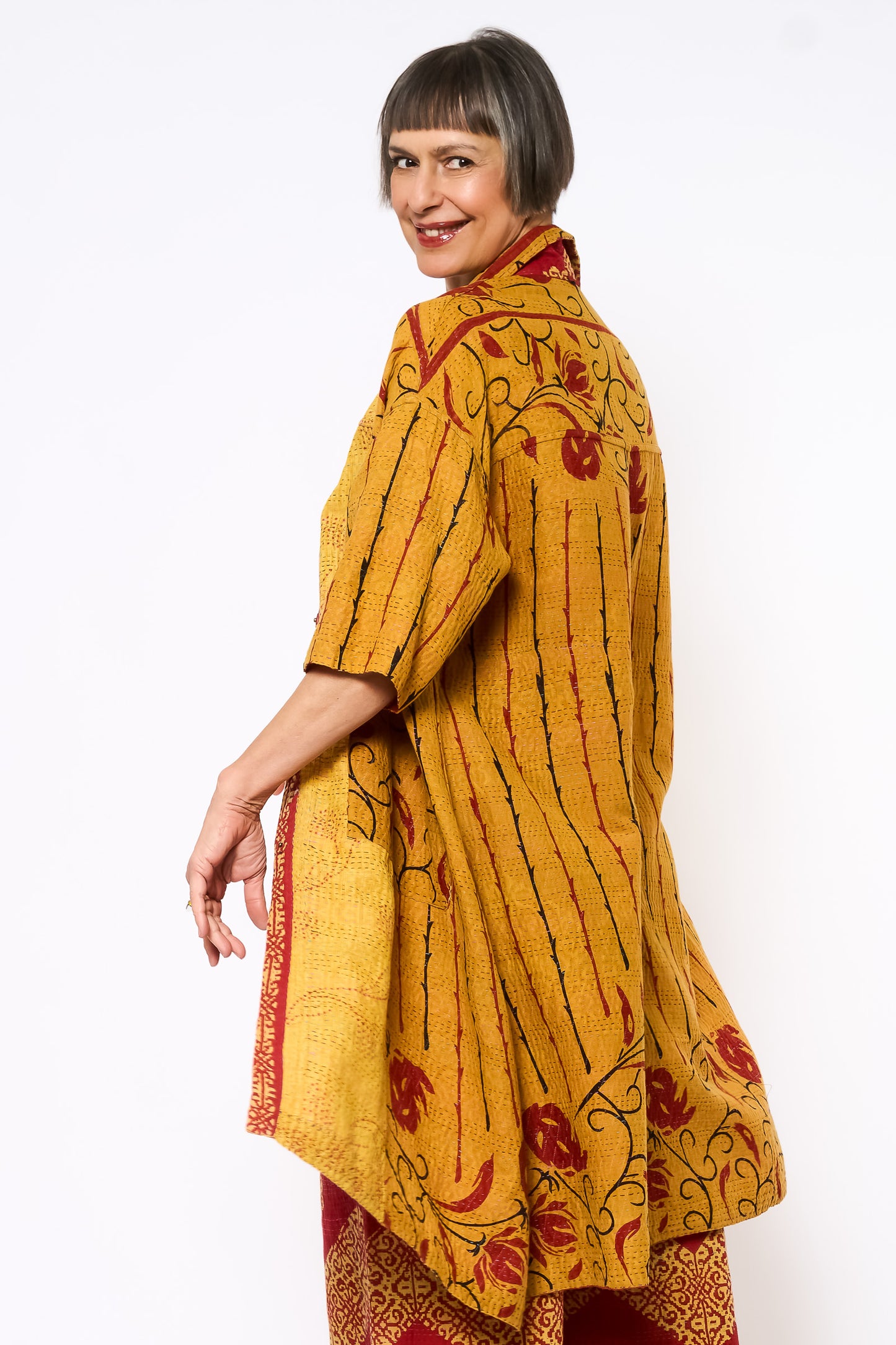 VINTAGE COTTON KANTHA 3/4 SLV. SHIRT DRESS - cv2459-0003s -