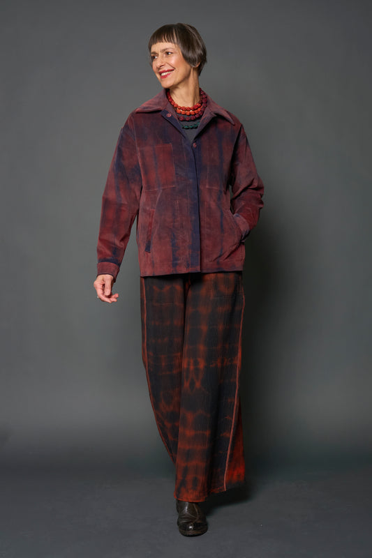 CORDUROY SHIBORI TIE DYE WORKERS JACKET - co1085-nvy -