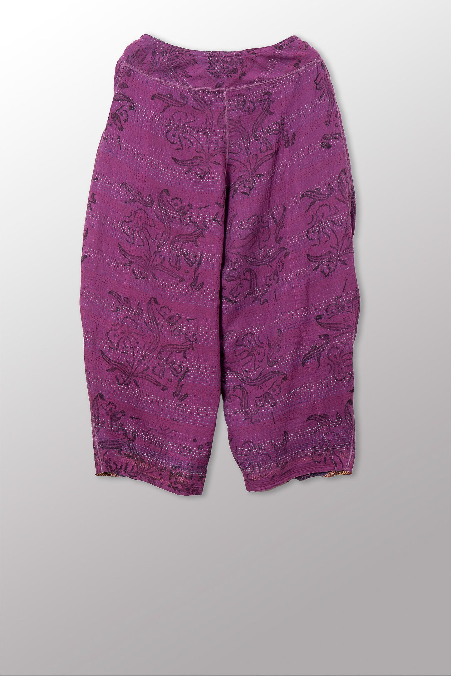 VINTAGE COTTON & NEW VOILE KANTHA KNEE TUCKED PANTS - cn2625-0001m -