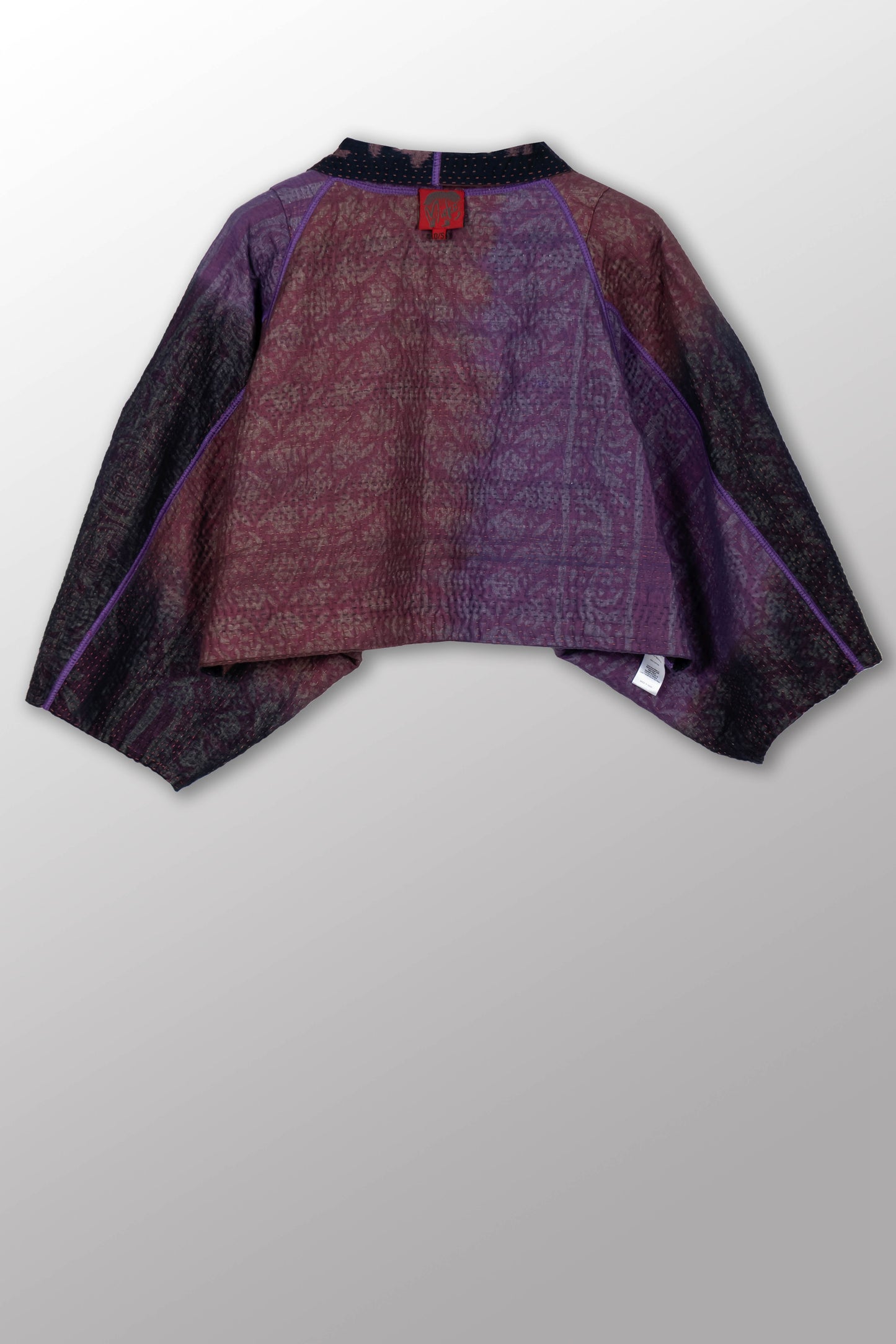 WOVEN HANDLOOM IKAT WITH OMBRE KANTHA PUFF SLV. SHRUG - wh4062-prp -