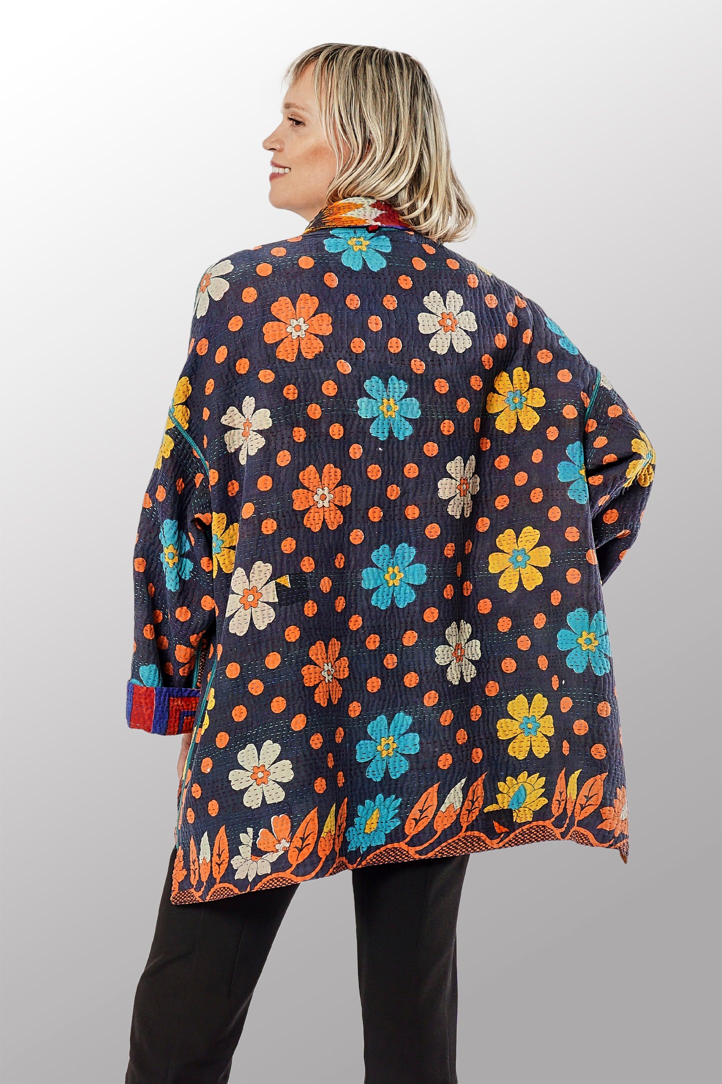 VINTAGE COTTON KANTHA OVERSIZED MINI COAT - cv4332-0035a -