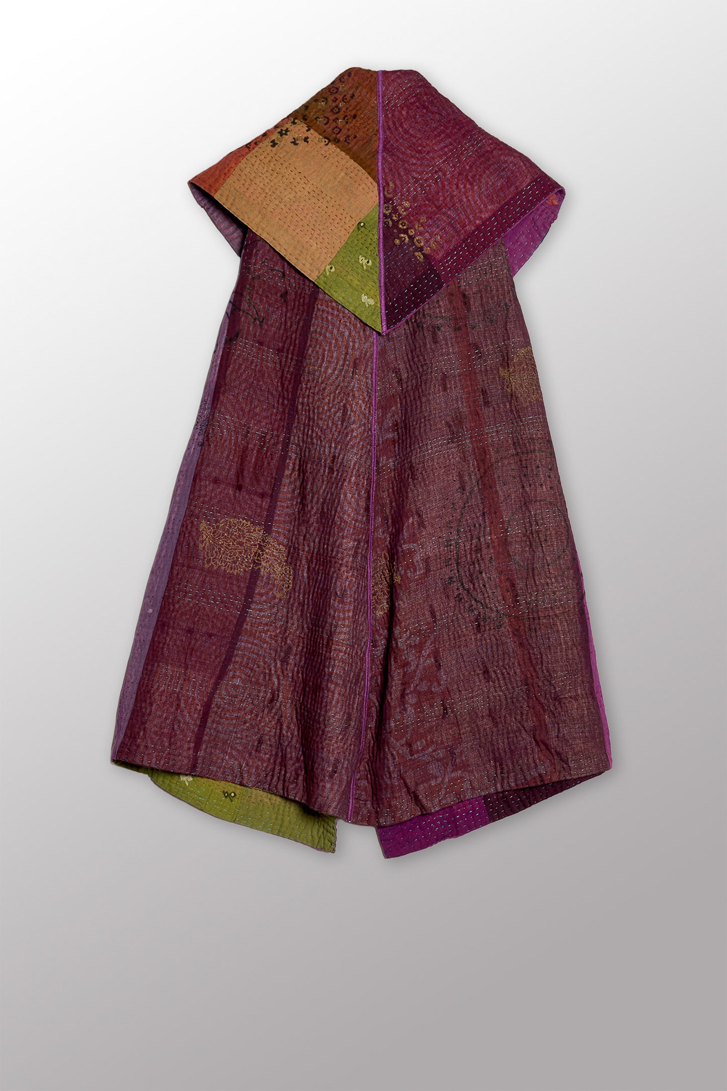 OMBRE PATCHED GOLD STAMP KANTHA CIRCULAR VEST - og4201-mlt -