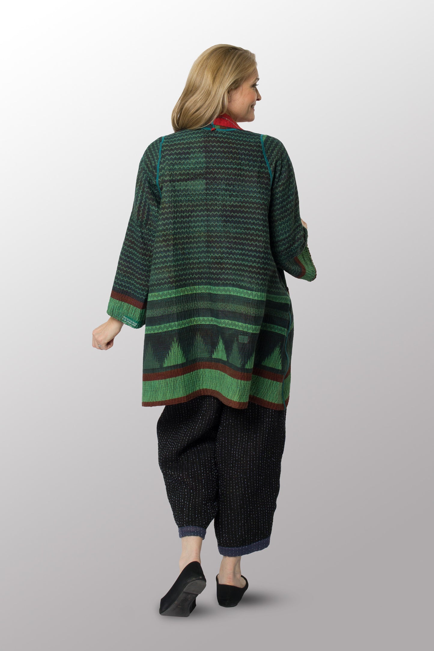 COTTON OVERDYE KANTHA A-LINE JKT - ov4003-cgrn028a -