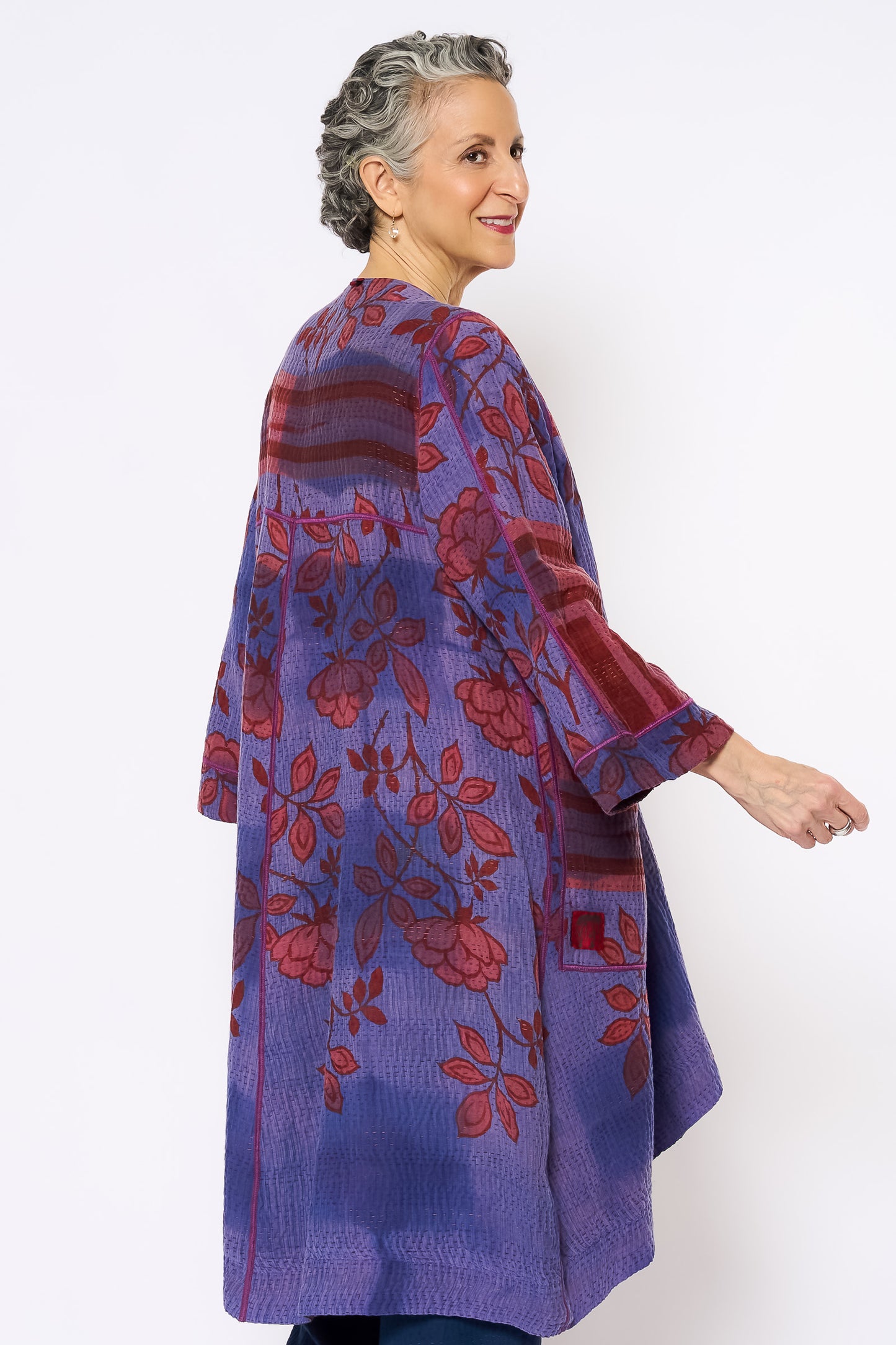 COTTON OVERDYE KANTHA WRAP FLARE COAT - ov4330-cprp006a -