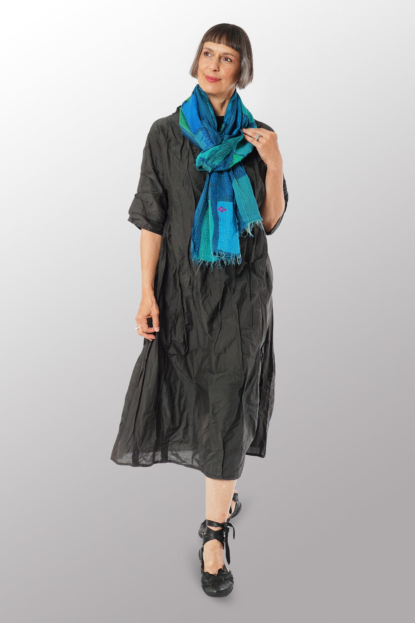 TONAL TILE PATCH KANTHA SCARF STANDARD - tt2801-blu -