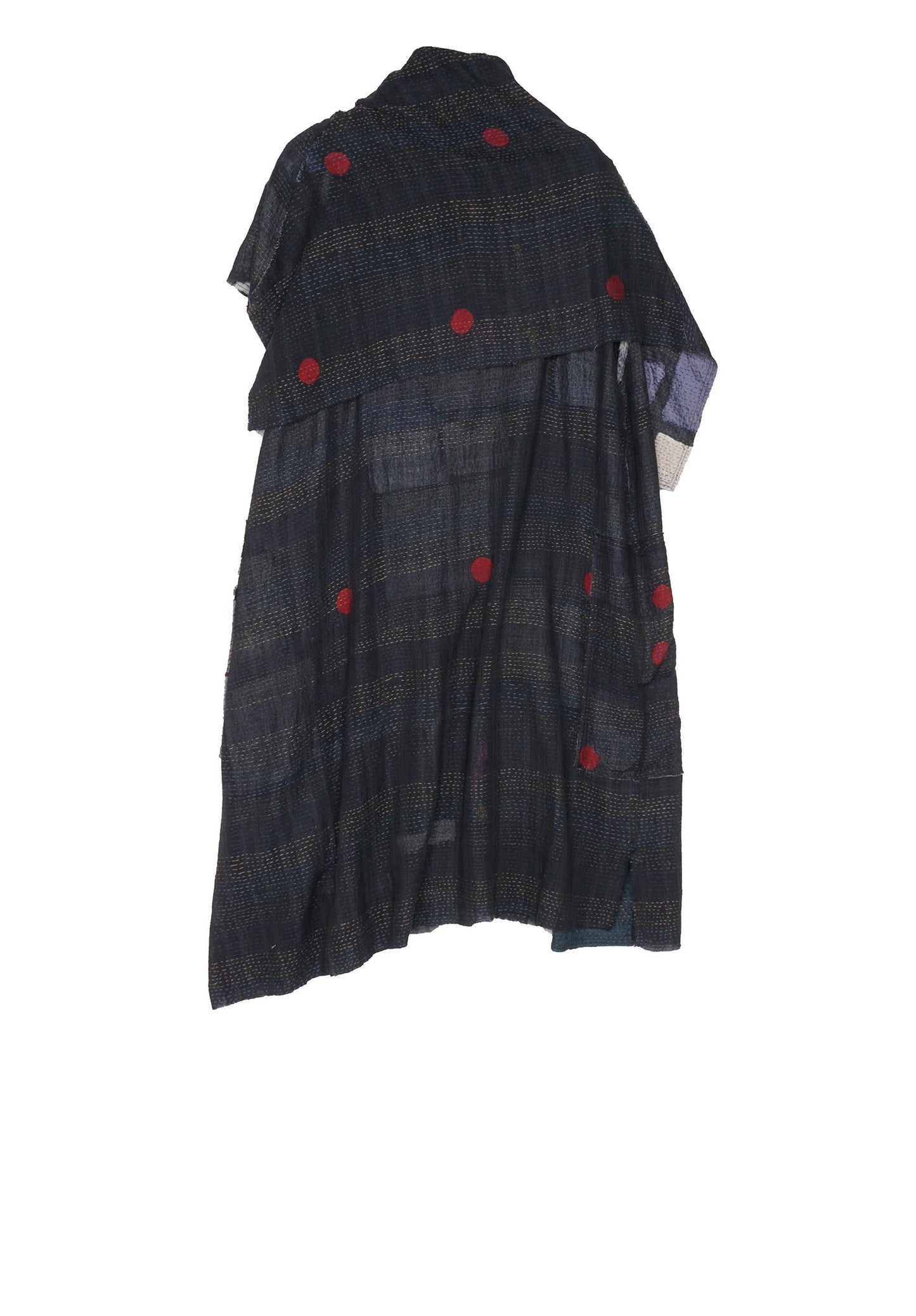 TONAL TILE PATCH KANTHA COWL NECK DRESS - tt2416-gry -