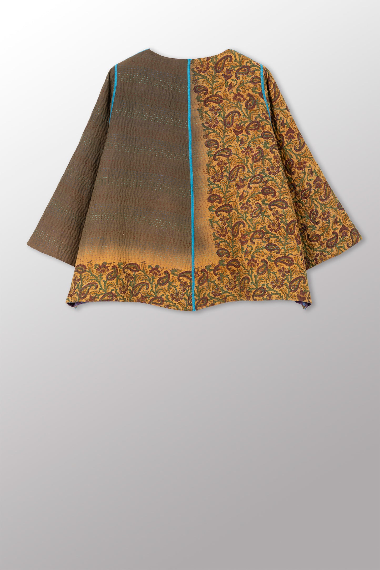 COTTON OVERDYE KANTHA BELL SHAPE JKT - ov4048-cblu001a -