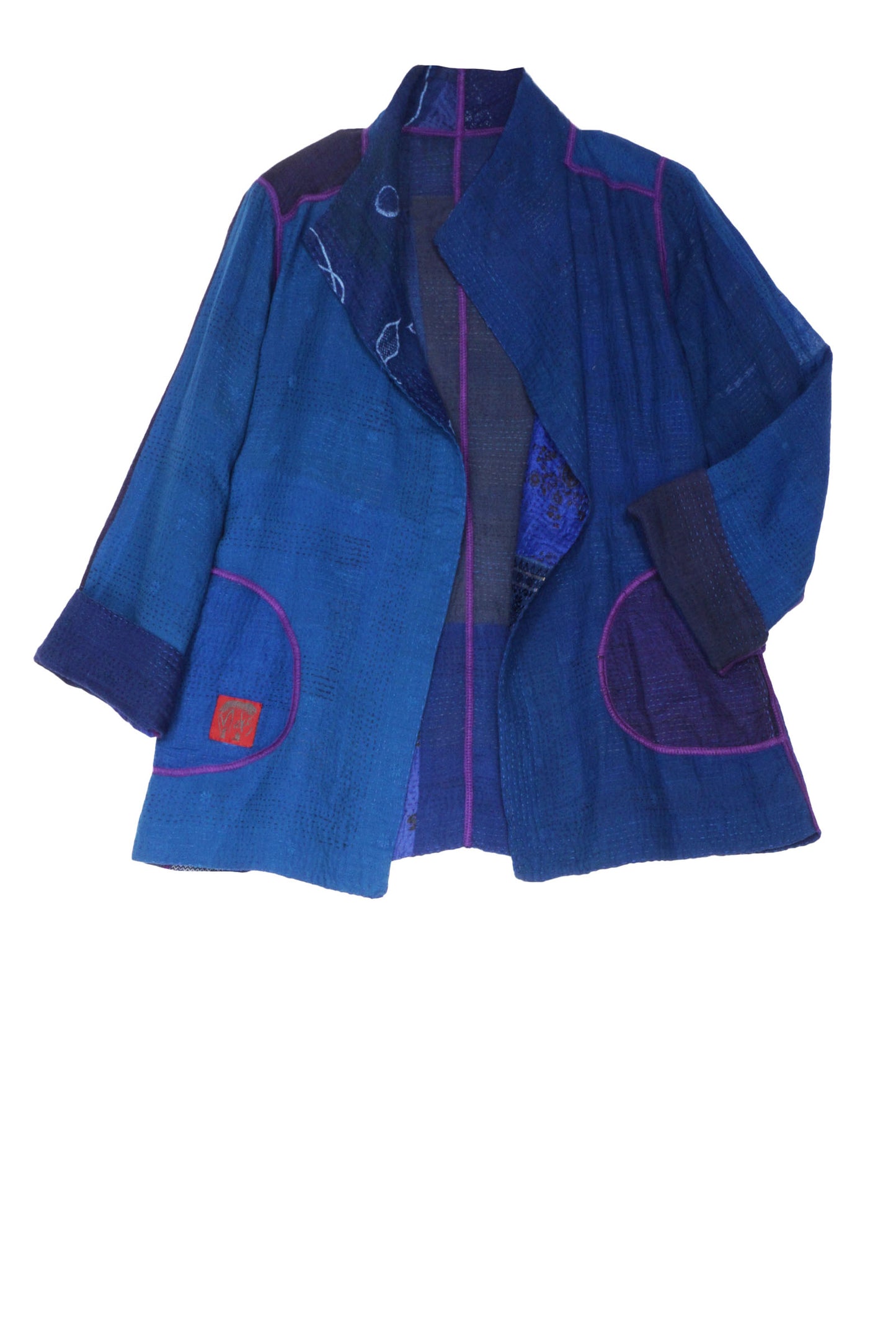 COTTON SILK SW PATCH KANTHA SHORT JKT - ws2007-blu -