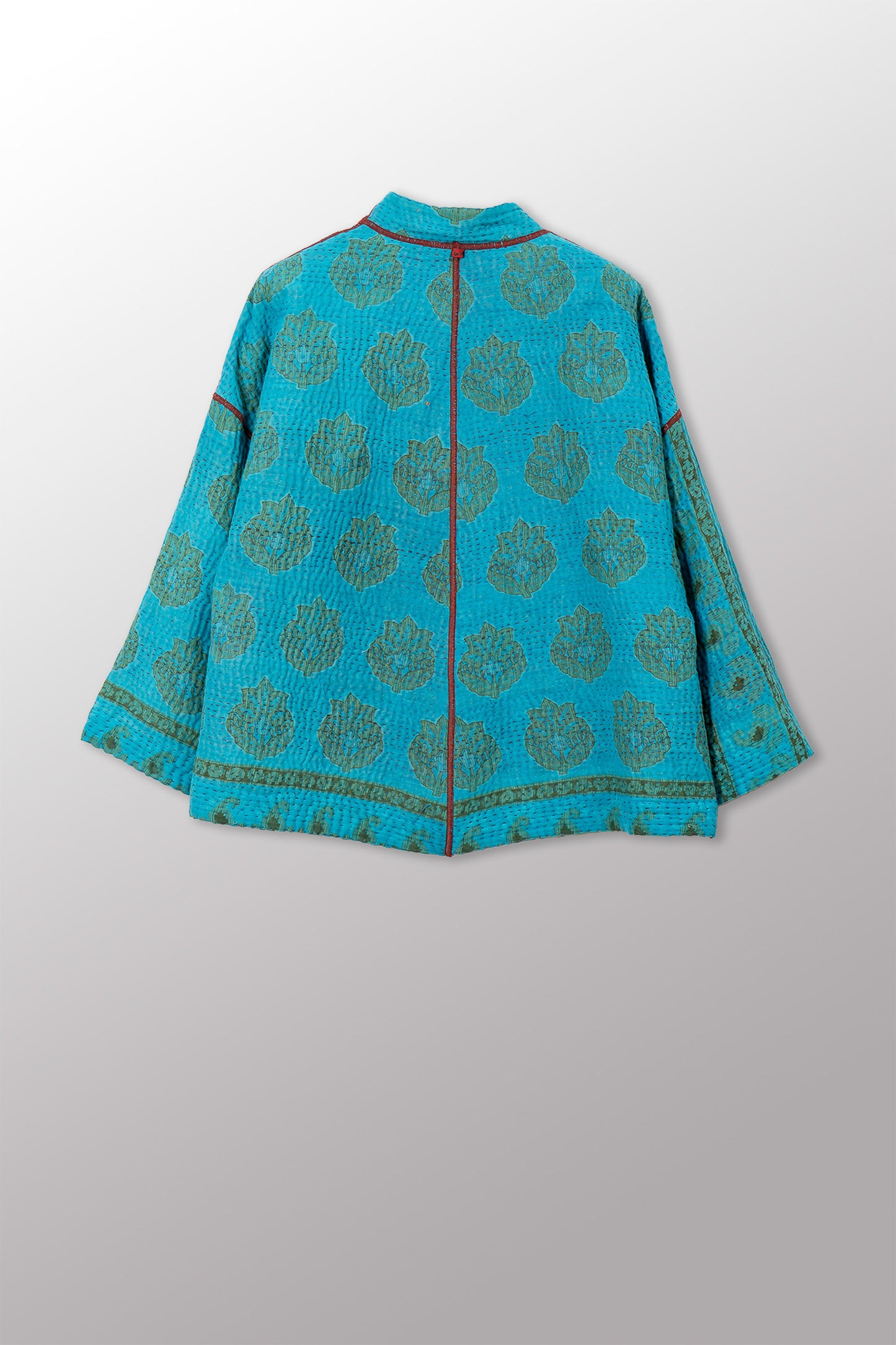 VINTAGE COTTON KANTHA STAND COLLAR CROPPED JKT - cv4034-0163a -