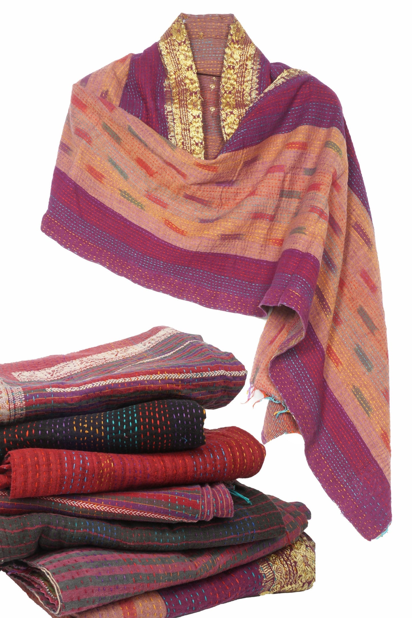 VINTAGE SOLID COTTON KANTHA SCARF STANDARD - cc2801-mlt -