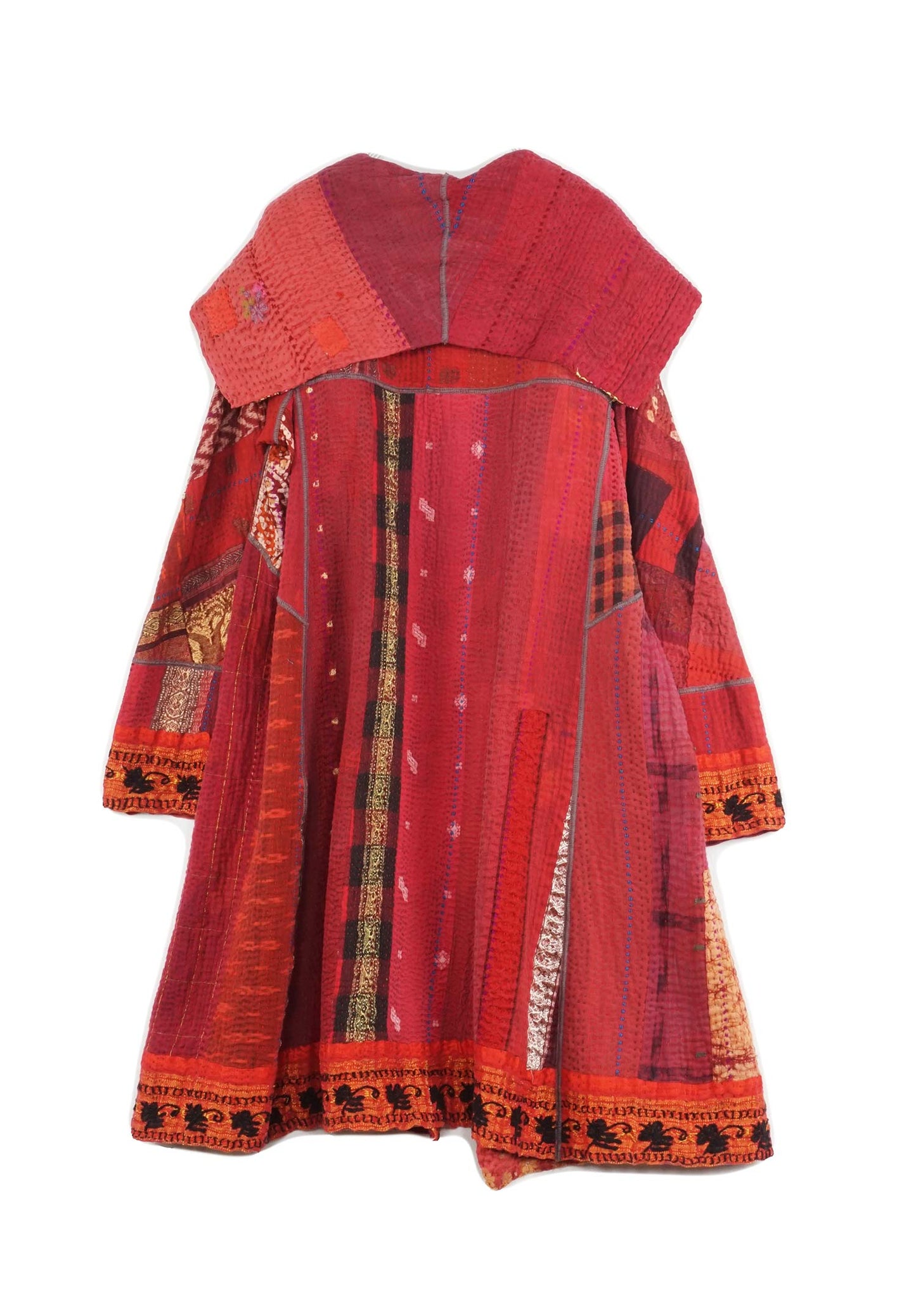 STRIPE RALLIS KANTHA A-LINE COAT - pr4309-red -