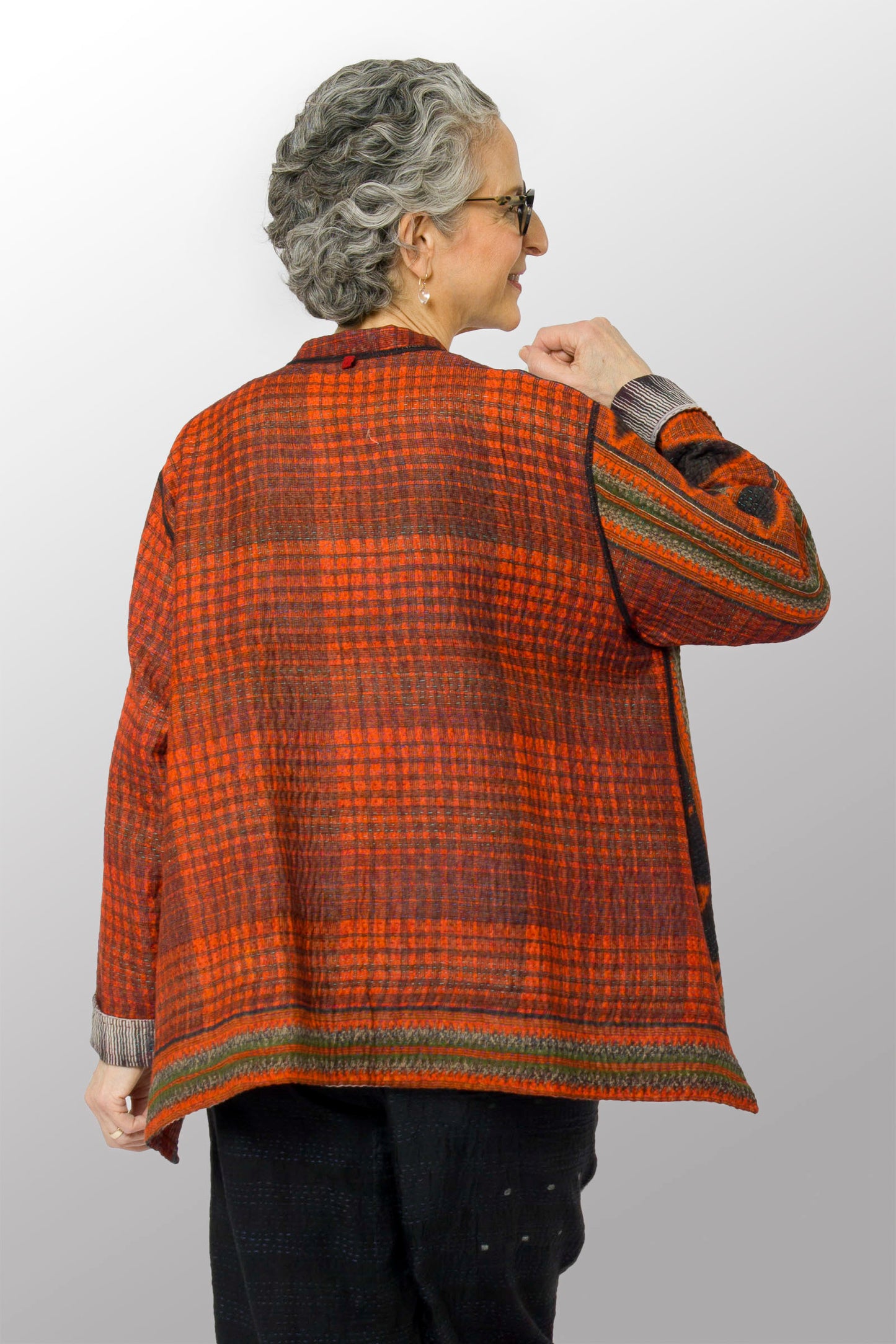 VINTAGE COTTON KANTHA KAFTAN JACKET SHORT - cv4088-0003l -