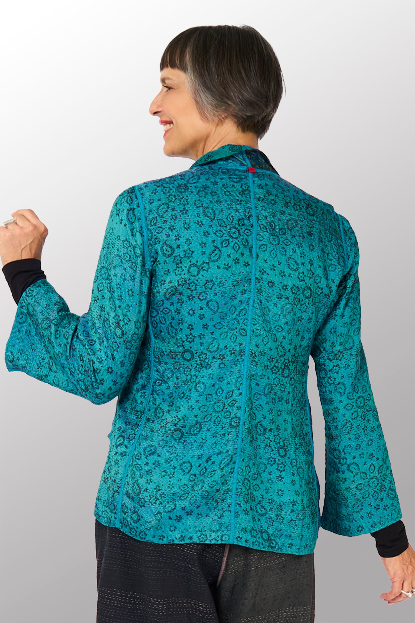 GEORGETTE JACQUARD VINTAGE SILK PATCH KANTHA SHORT JACKET - gj2007-0002m -