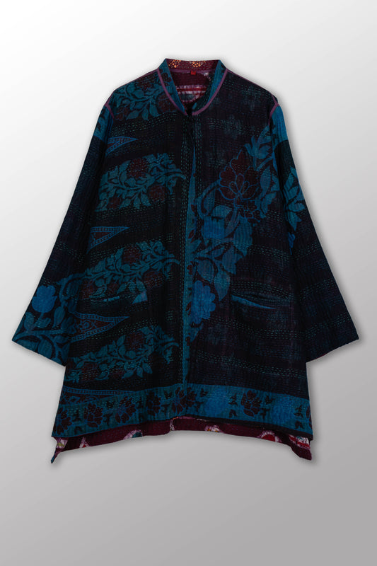 COTTON OVERDYE KANTHA KAFTAN JACKET MEDIUM - ov4089-cblu001m -