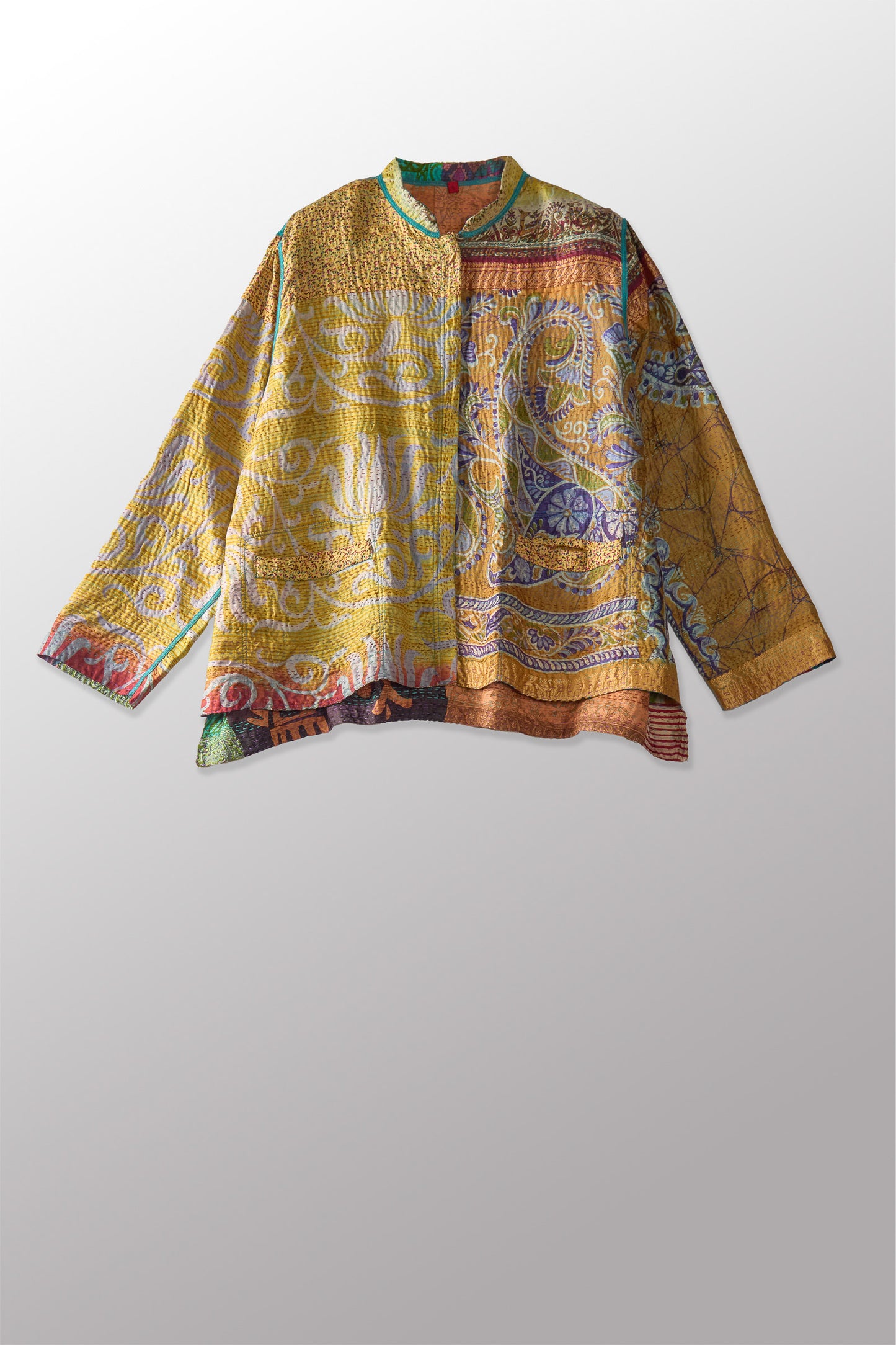 VINTAGE SILK KANTHA KAFTAN JACKET SHORT - sv2088-0002s -