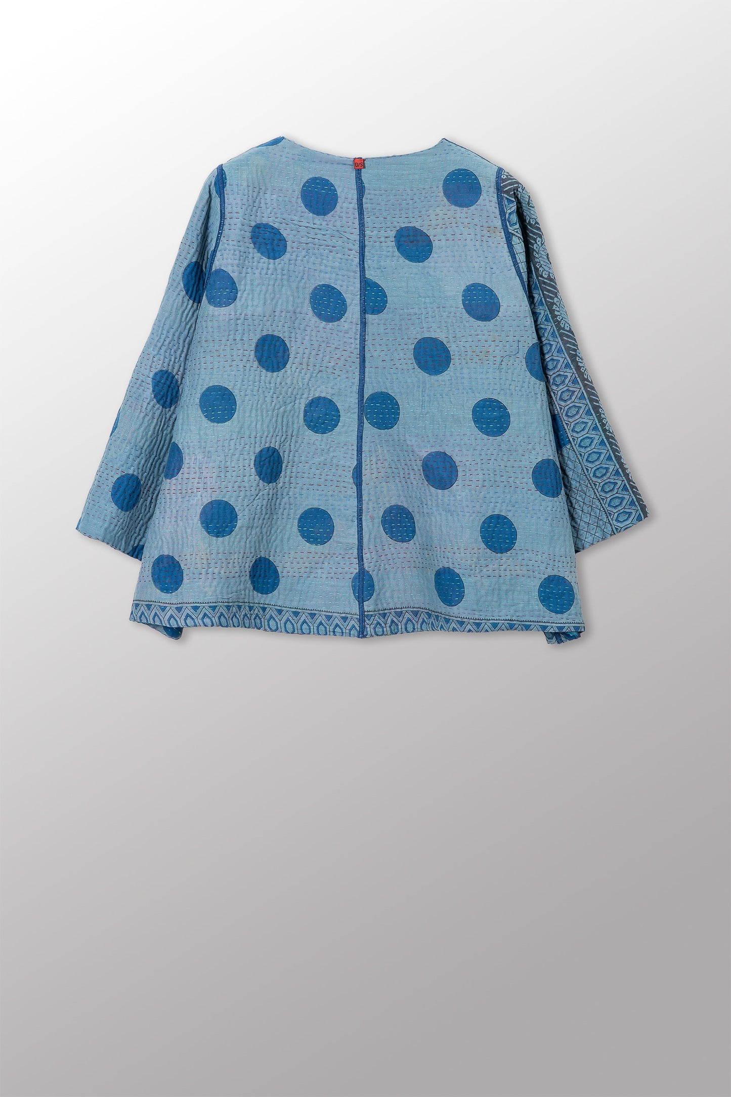 VINTAGE SILK GEORGETTE COTTON KANTHA BELL SHAPE JACKET - gc4048-0001a -