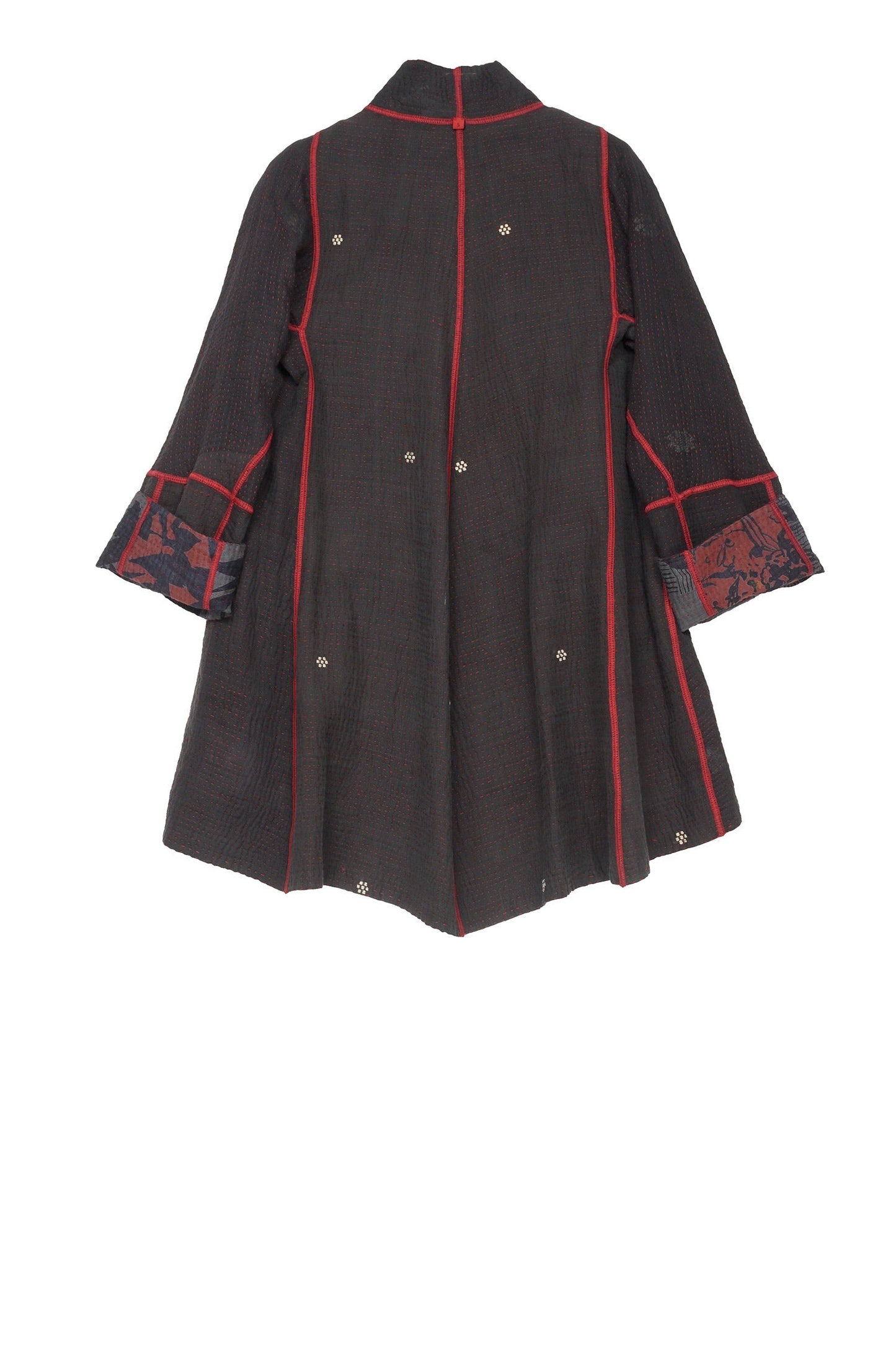 MONOTONE TWILIGHT PRINT KANTHA FLARE LONG JKT - tp4021-red -