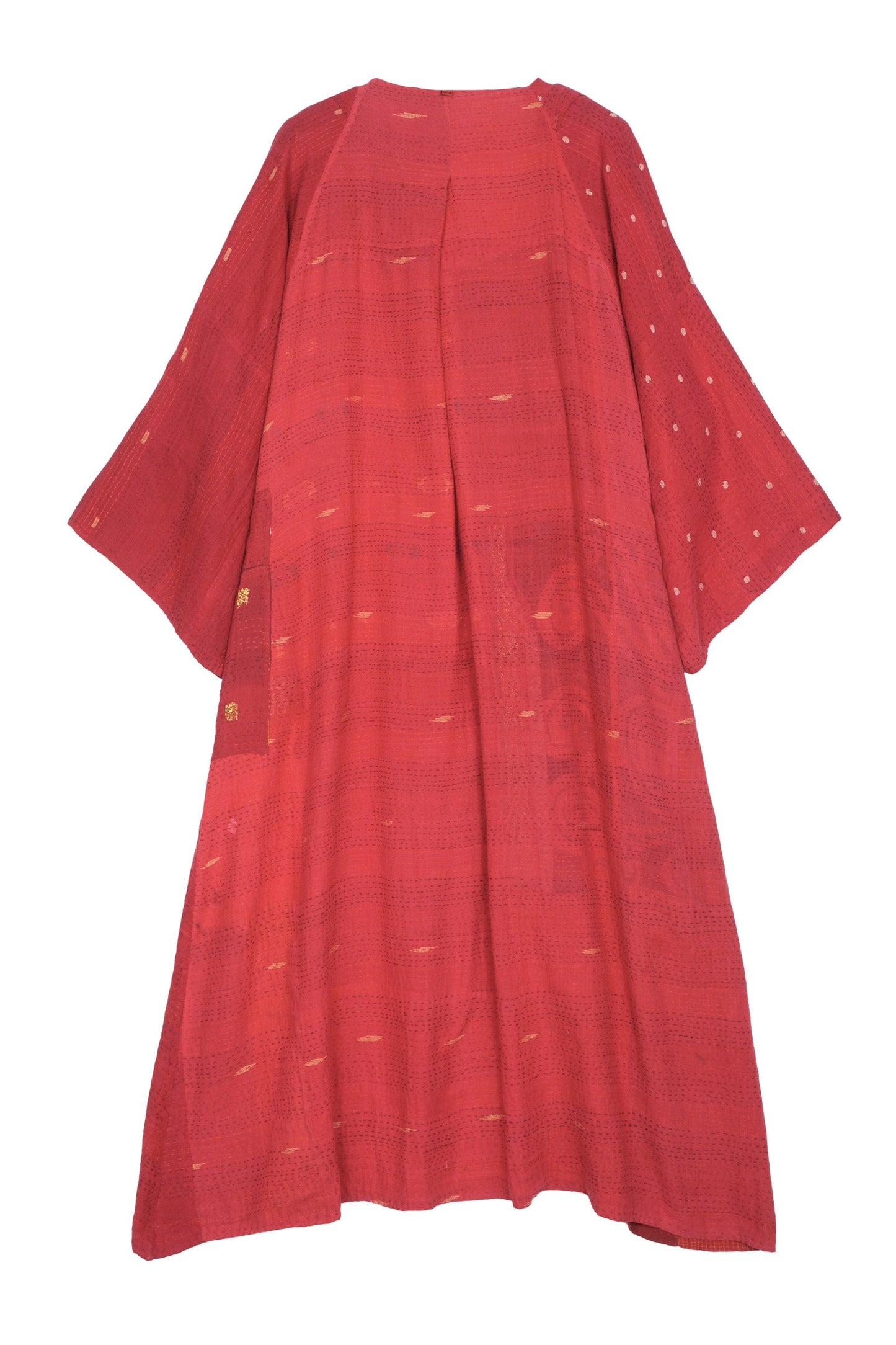 COTTON SILK SW PATCH KANTHA KIMONO MAXI - ws2318-red -