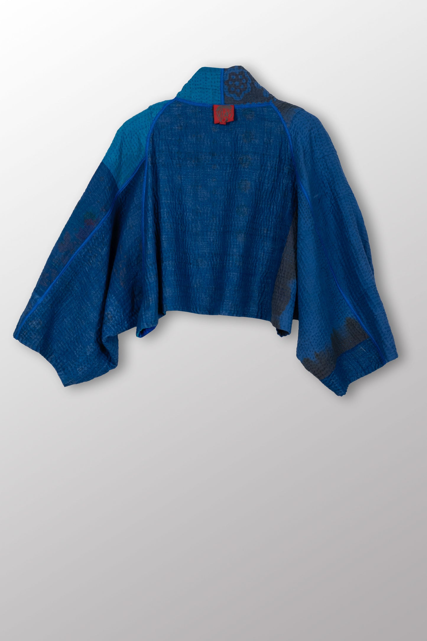 COTTON SILK SW PATCH OMBRE KANTHA PUFF SLV. SHRUG - wo4062-blu -