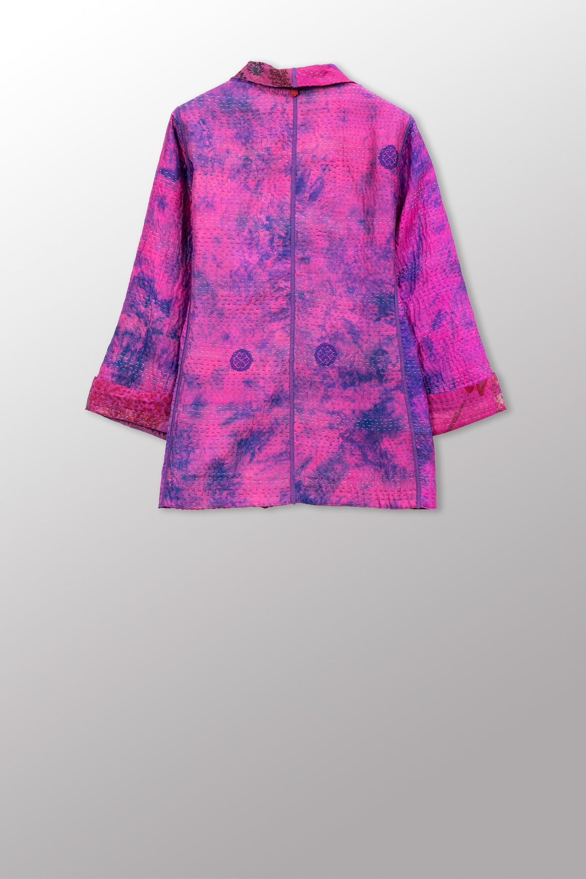 GEORGETTE JACQUARD VINTAGE SILK PATCH KANTHA SHORT JACKET - gj4007-pik -