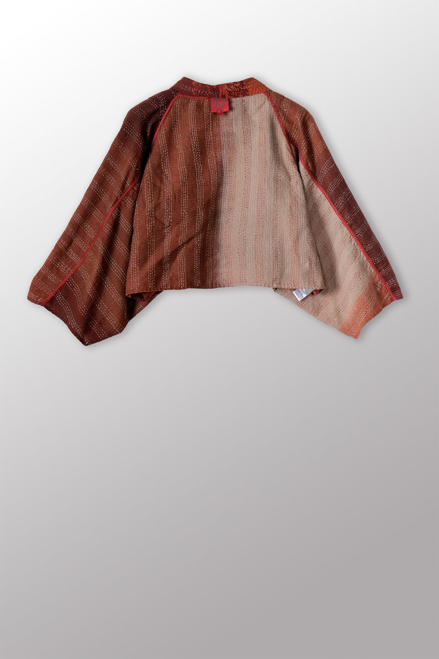 OVERDYED KIMONO COTTON KANTHA PUFF SLV. SHRUG - ov-kc2062-brn -