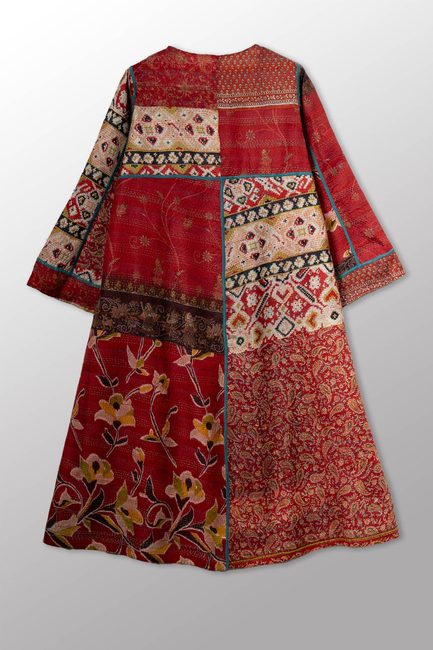VINTAGE SILK KANTHA WRAP FLARE COAT - sv2330-0008a -