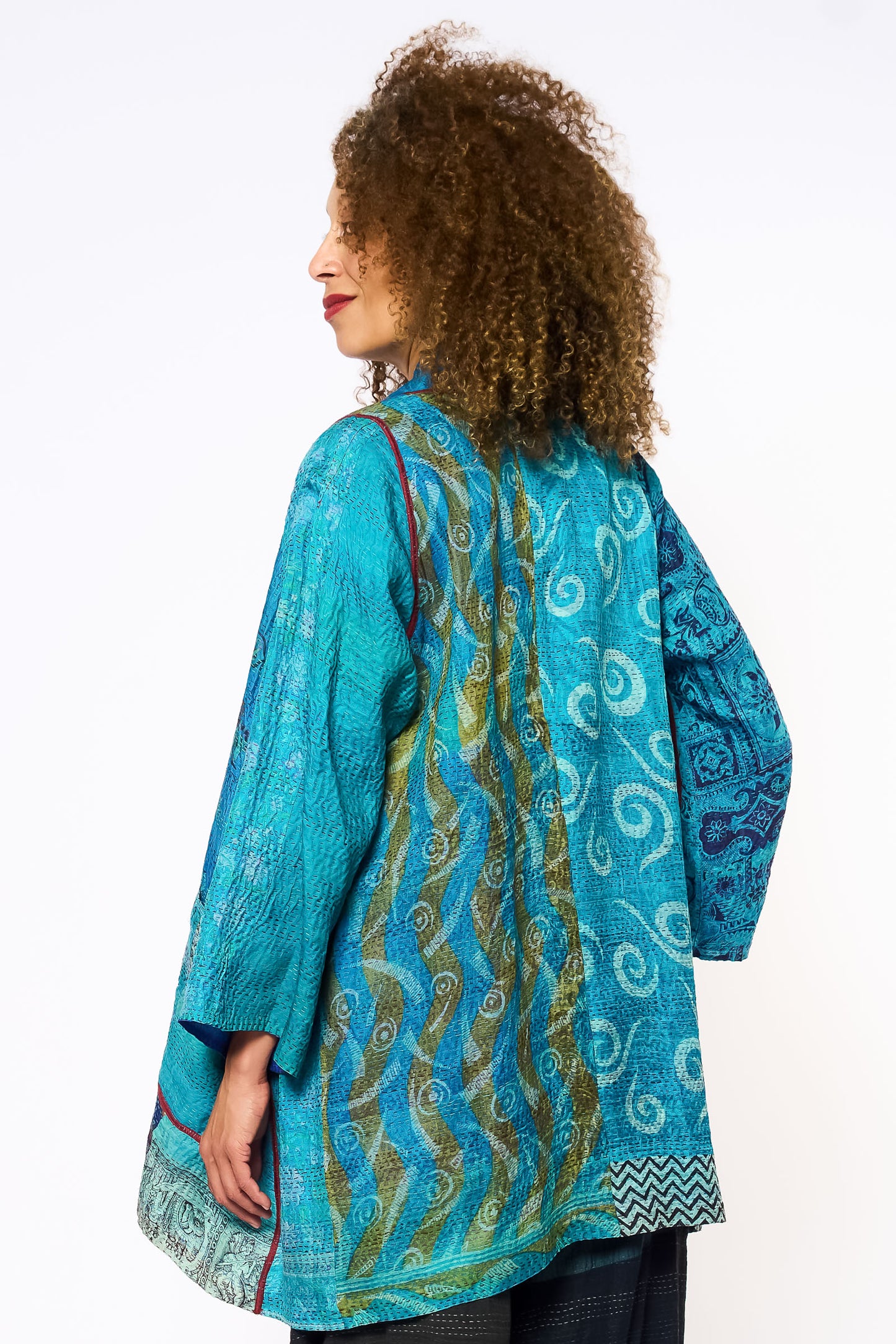 VINTAGE SILK KANTHA A-LINE JKT - sv2003-0411a -