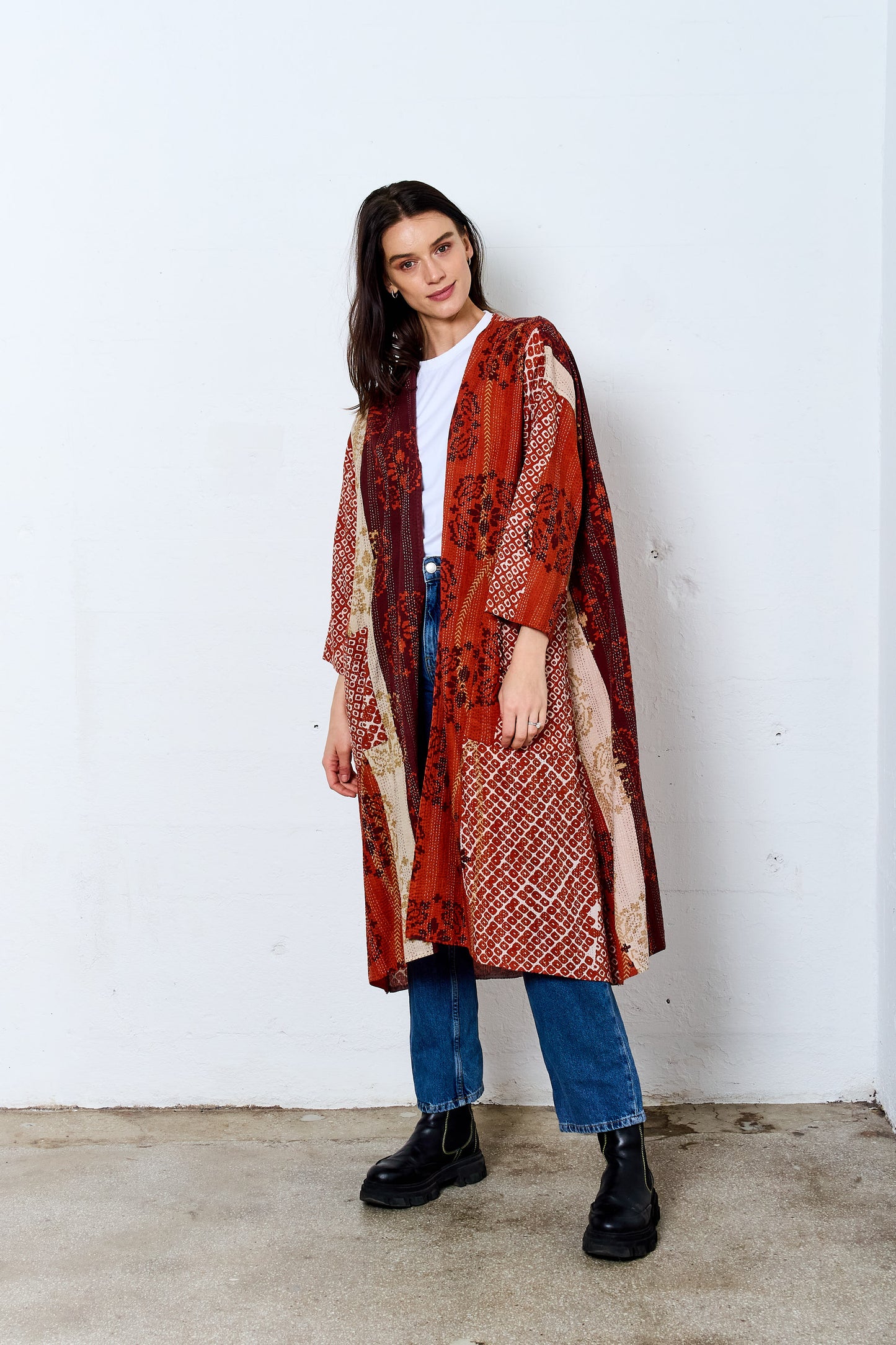 KIMONO COTTON KANTHA LONG DUSTER - kc2328-org -