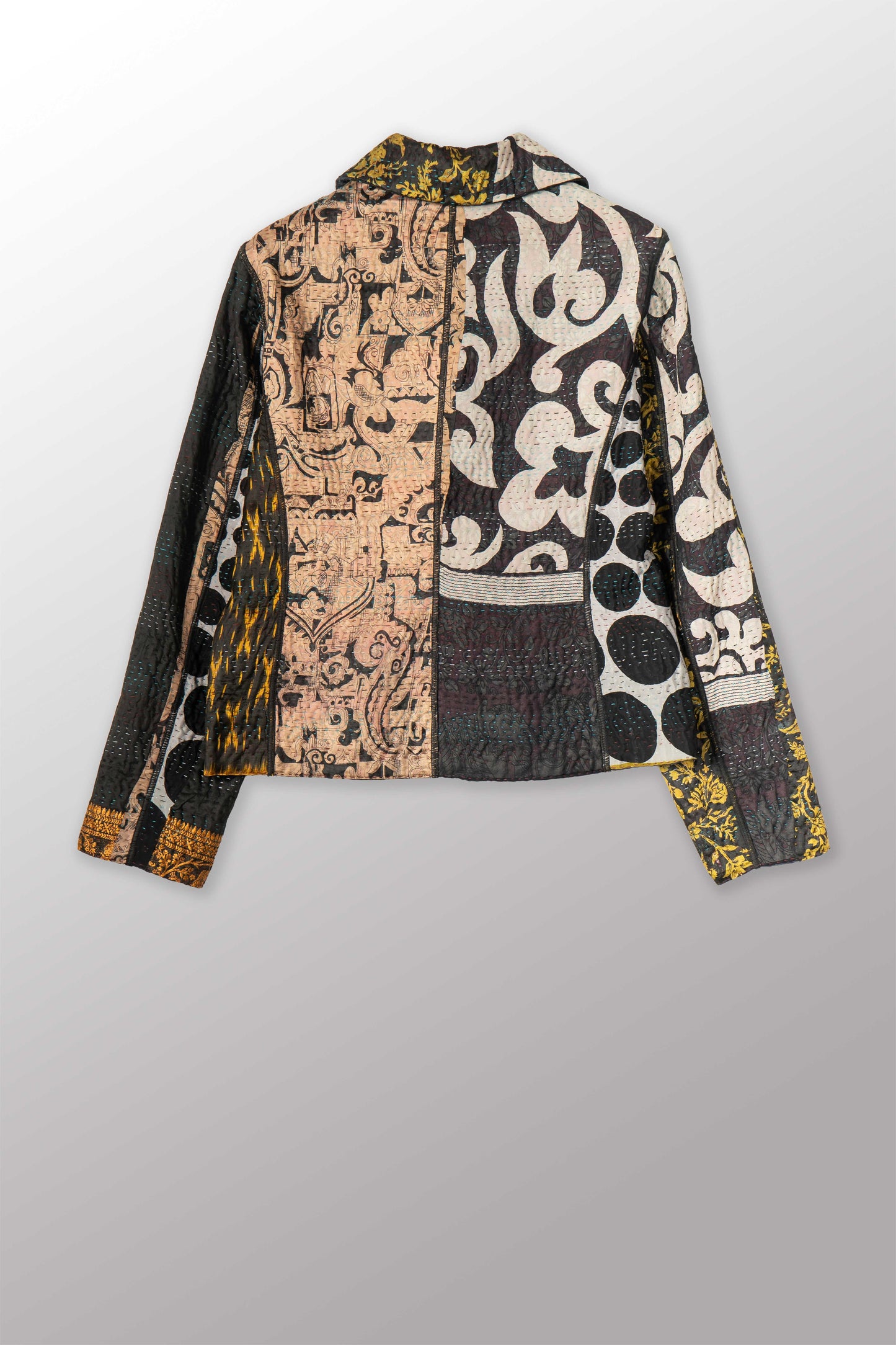 JACQUARD SILK KANTHA CROPPED BASIC JACKET - js4096-blk -