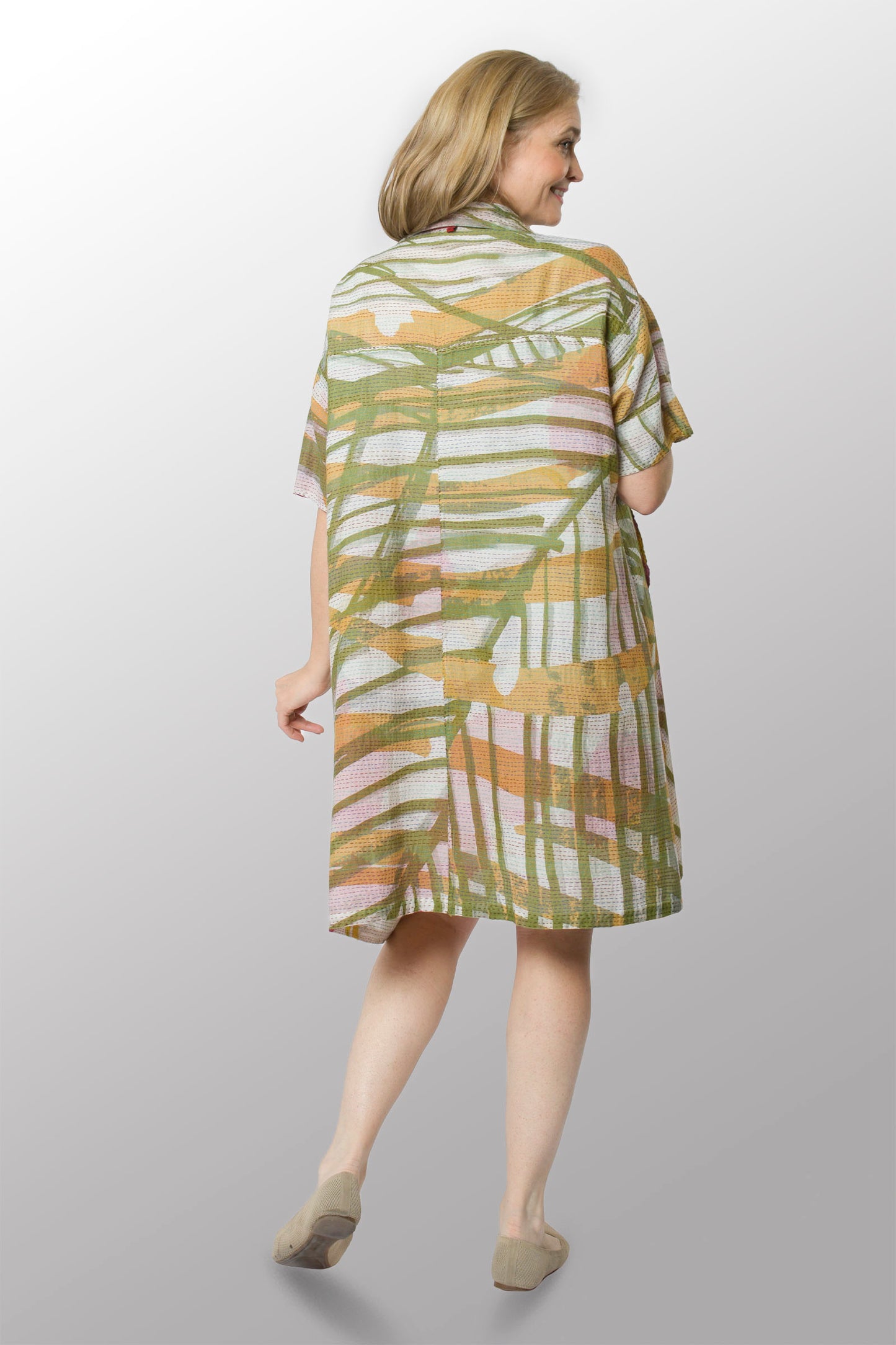 MARIGOLD PRINT KANTHA HALF SLV. SHIRT DRESS - mg2429-pik -