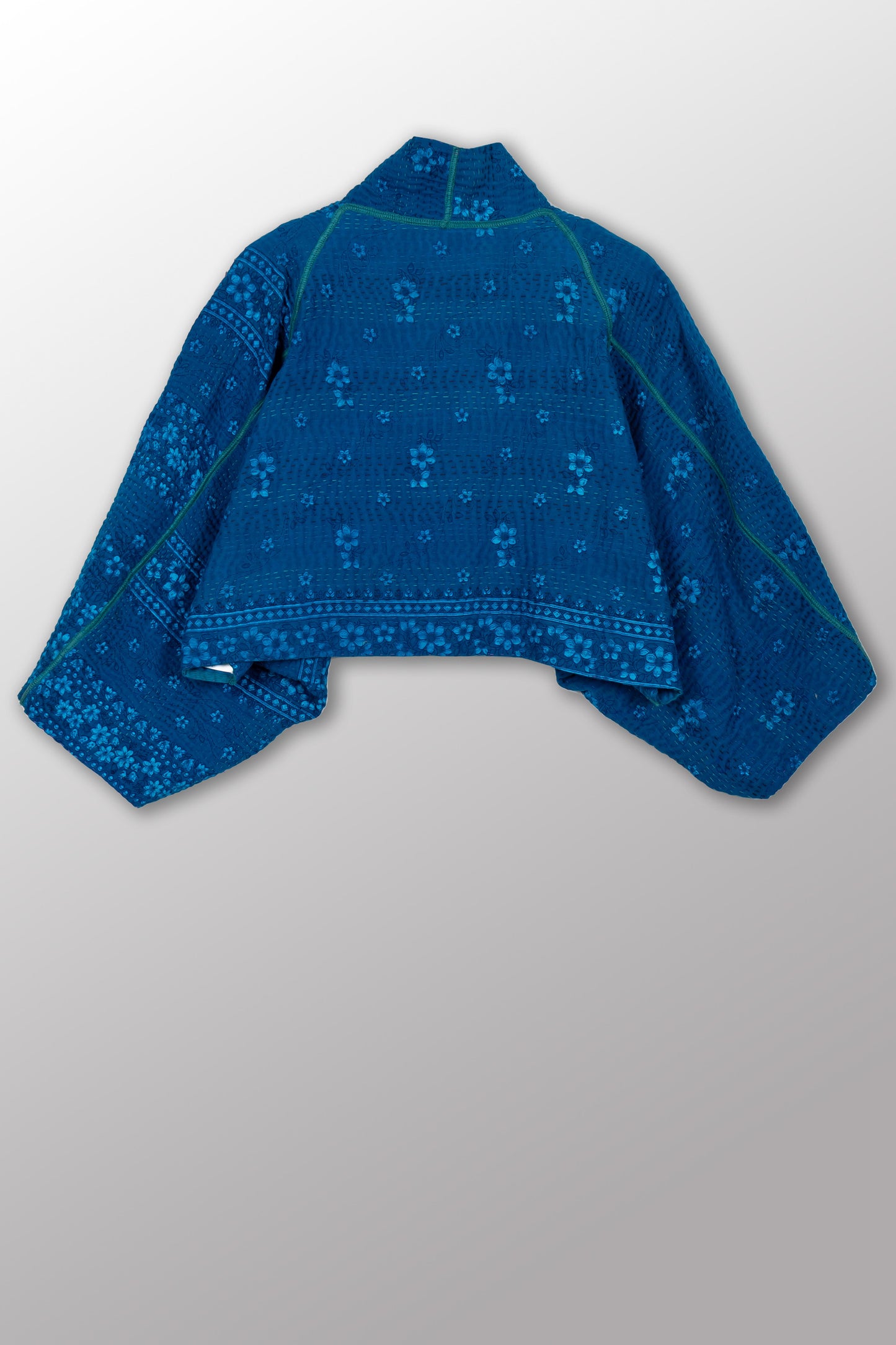 COTTON OVERDYE KANTHA PUFF SLV. SHRUG - ov4062-cblu008a -
