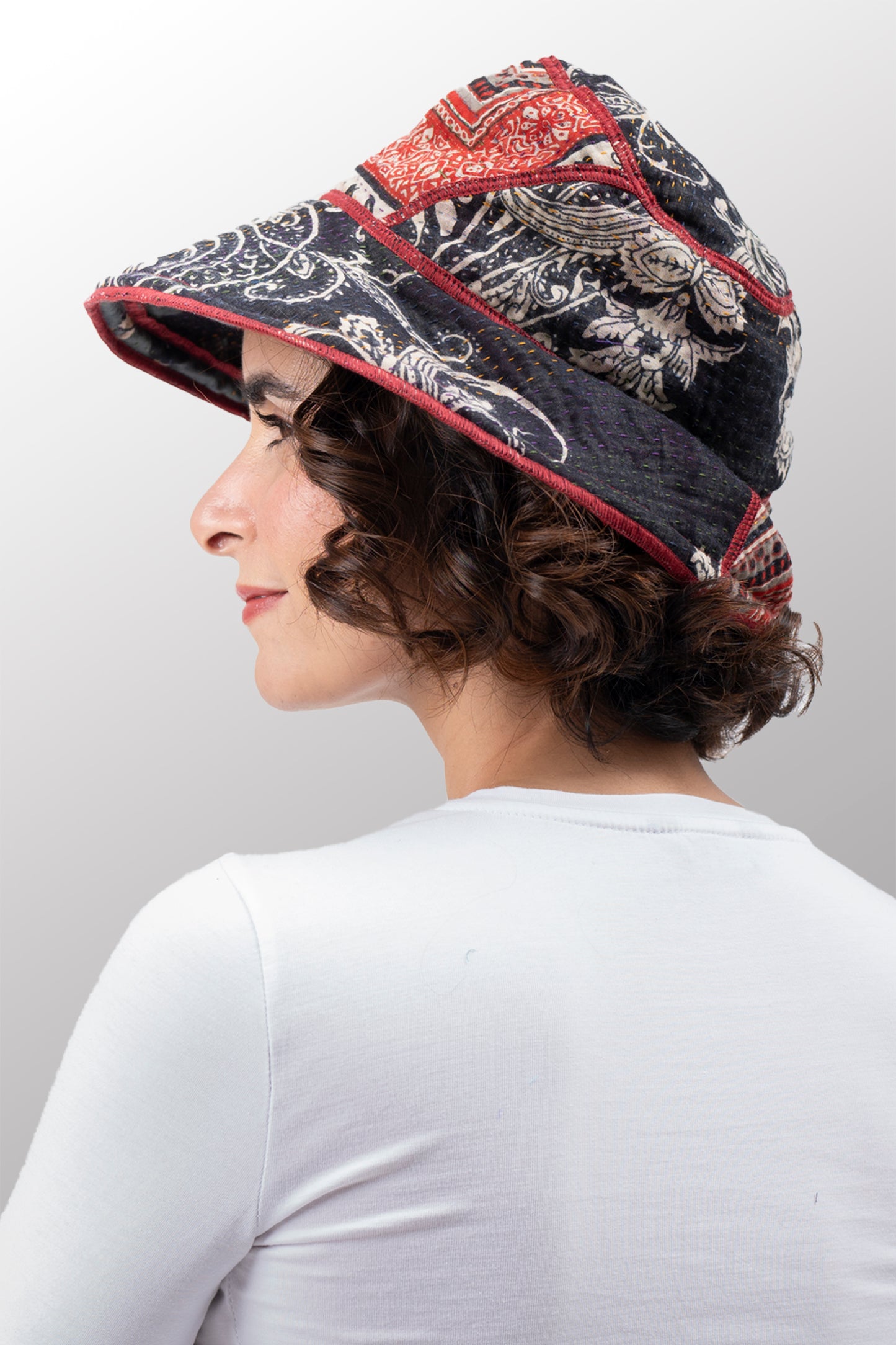 DOT & PAISLEY KANTHA CIRCULAR CUT BRIM HAT - dp4882-nvy -