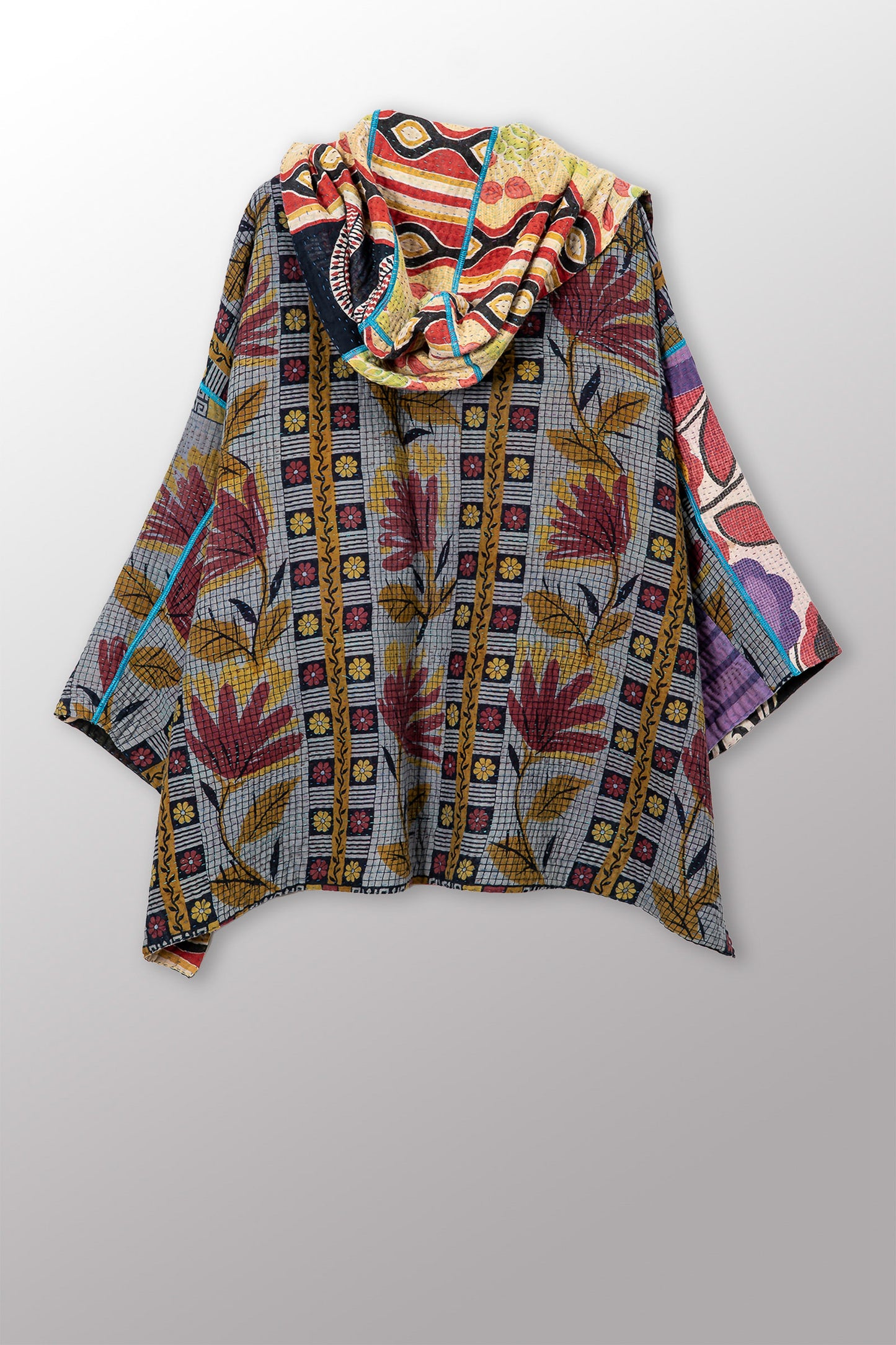 VINTAGE COTTON KANTHA HOODIE PONCHO - cv4064-0039a -