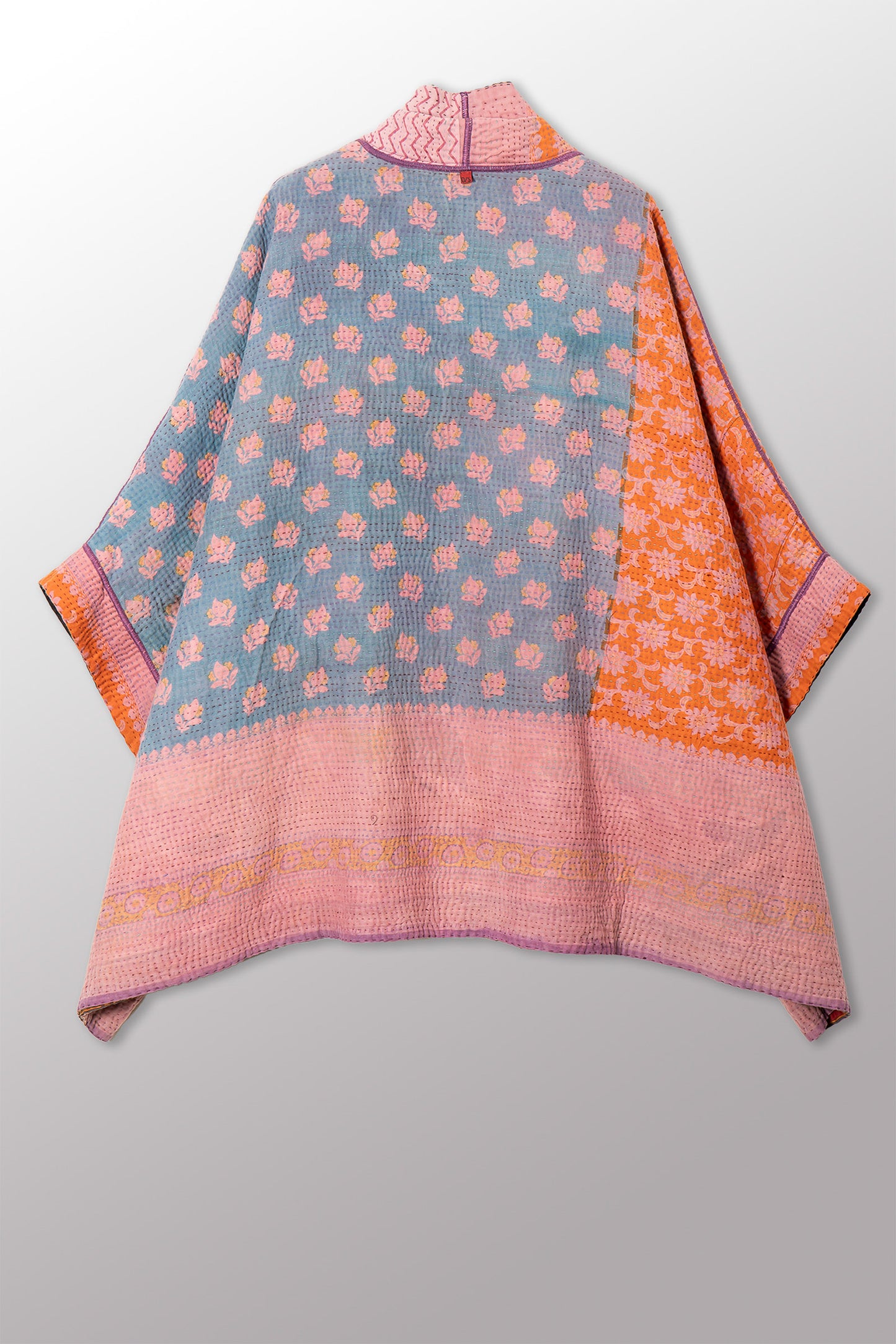 VINTAGE COTTON KANTHA DOUBLE COLLAR PONCHO - cv4323-0057a -