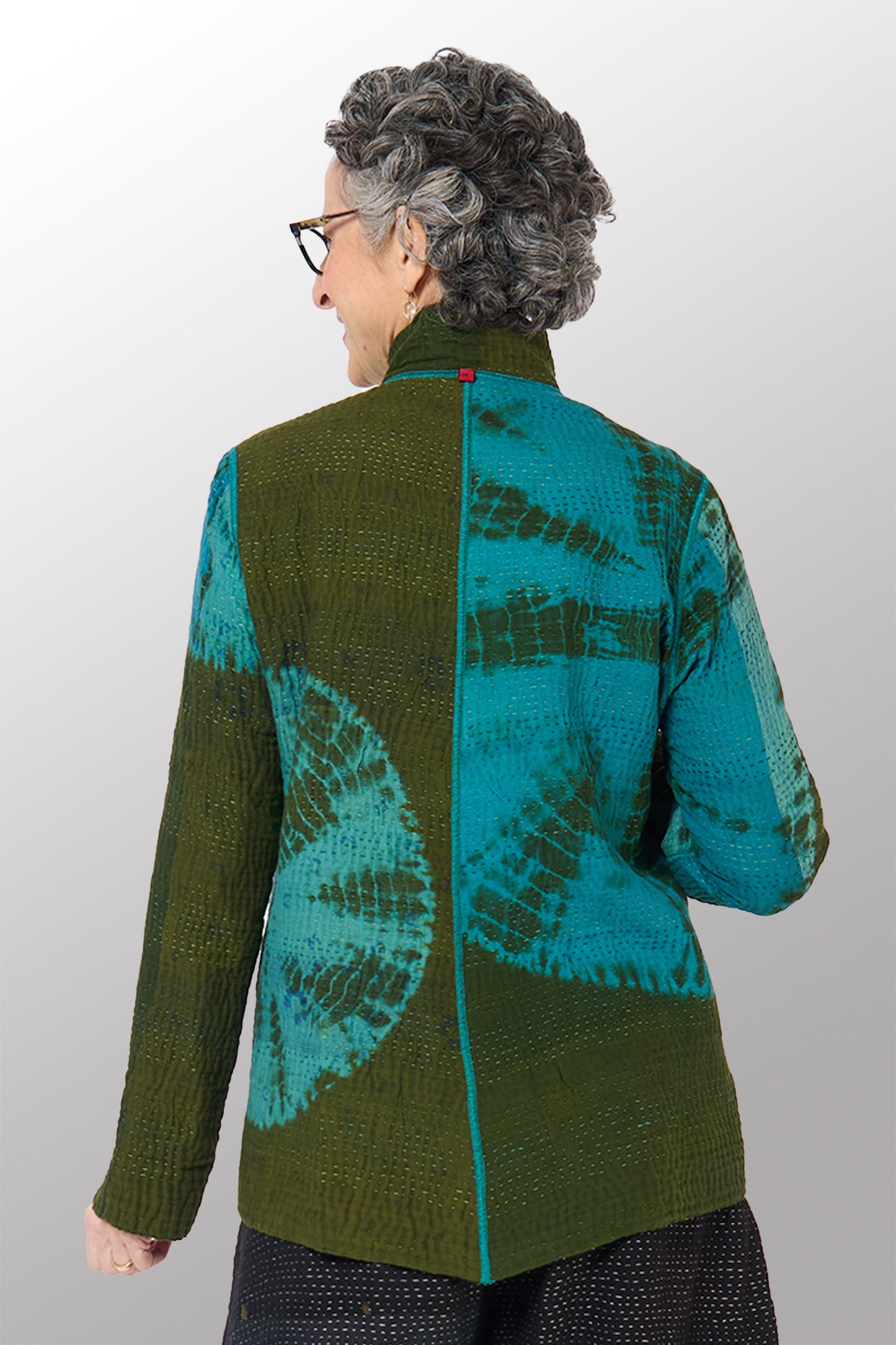 SHIBORI TIE DYE COTTON SILK SW PATCH KANTHA SIMPLE JKT - st-ws4022-grn -