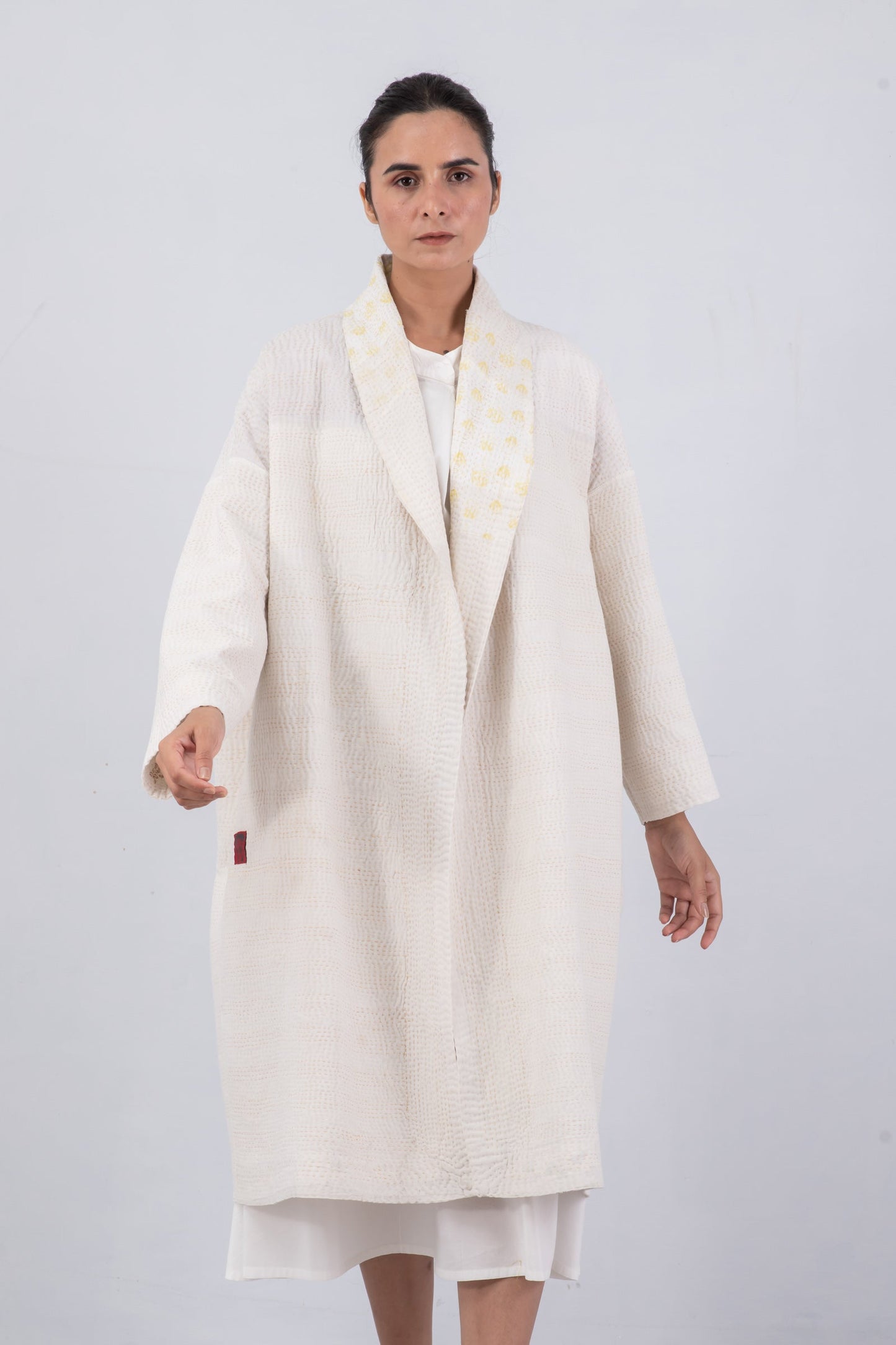FRAYED PATCH KANTHA SIMPLE ROBE - fi4334-ivy -