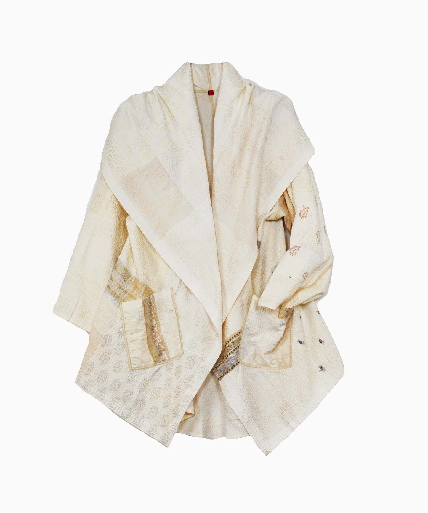 FRAYED PATCH KANTHA CIRCULAR LONG JKT - fi2009-ivy -