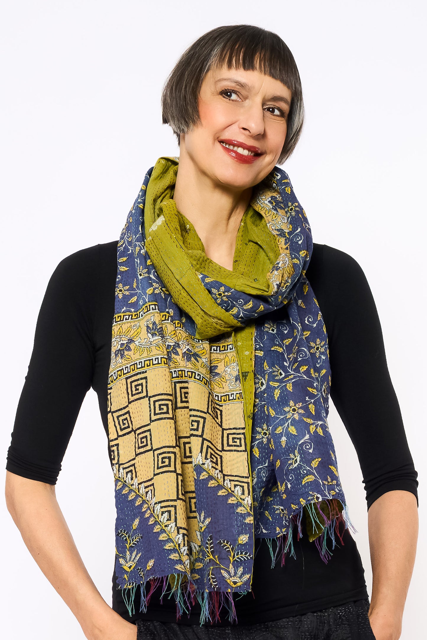 VINTAGE COTTON KANTHA SCARF STANDARD - cv2801-1007a -