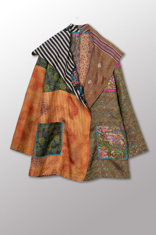 VINTAGE SILK KANTHA POCKET JKT - sv2002-0071a -