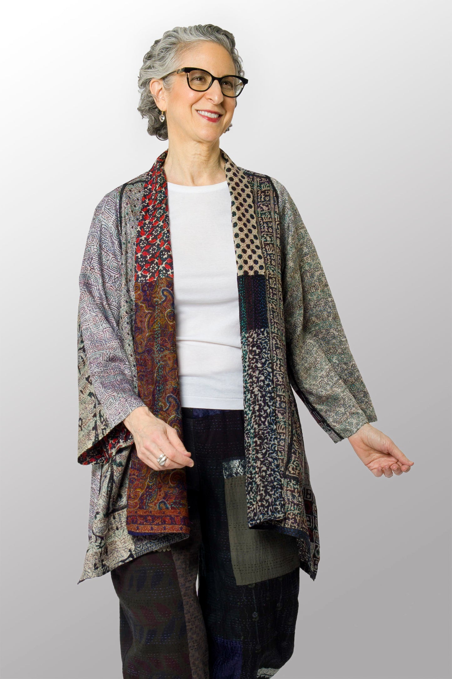 VINTAGE SILK KANTHA A-LINE JKT - sv2003-0390a -