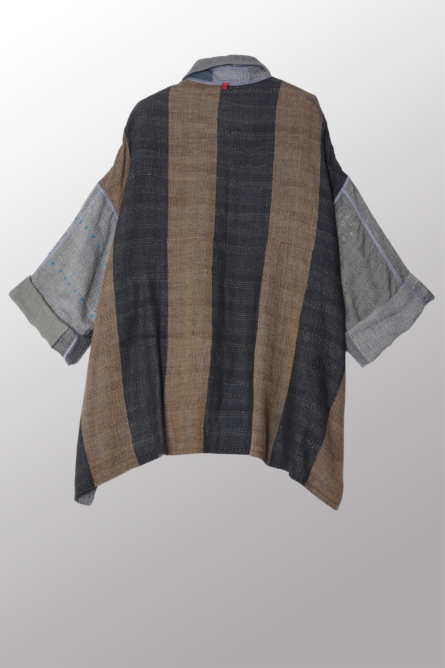 FRAYED PATCH KANTHA OVERSIZED MINI COAT - fi2332-ntl -