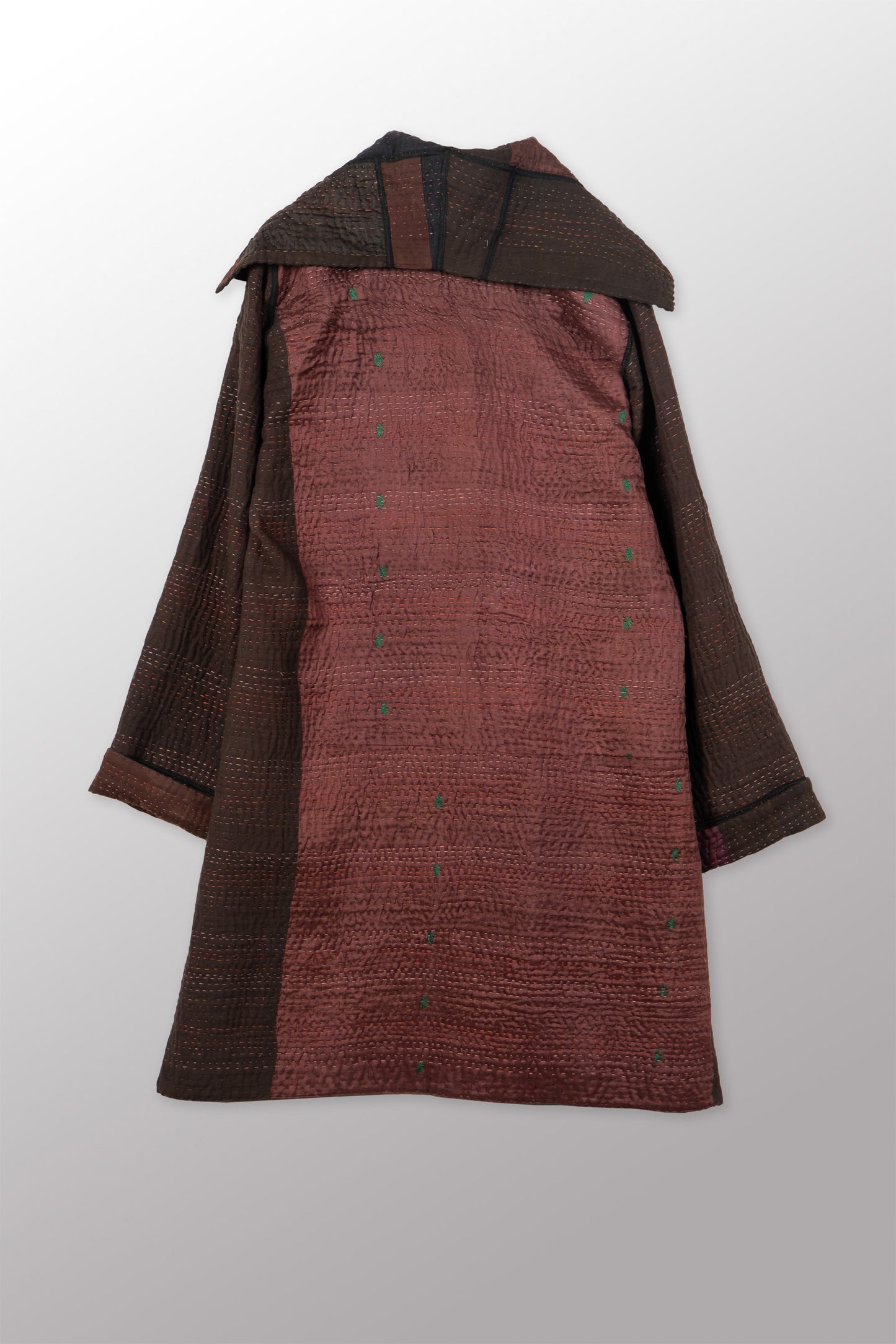 JACQUARD SILK KANTHA POCKET MEDIUM COAT - js4316-brn -