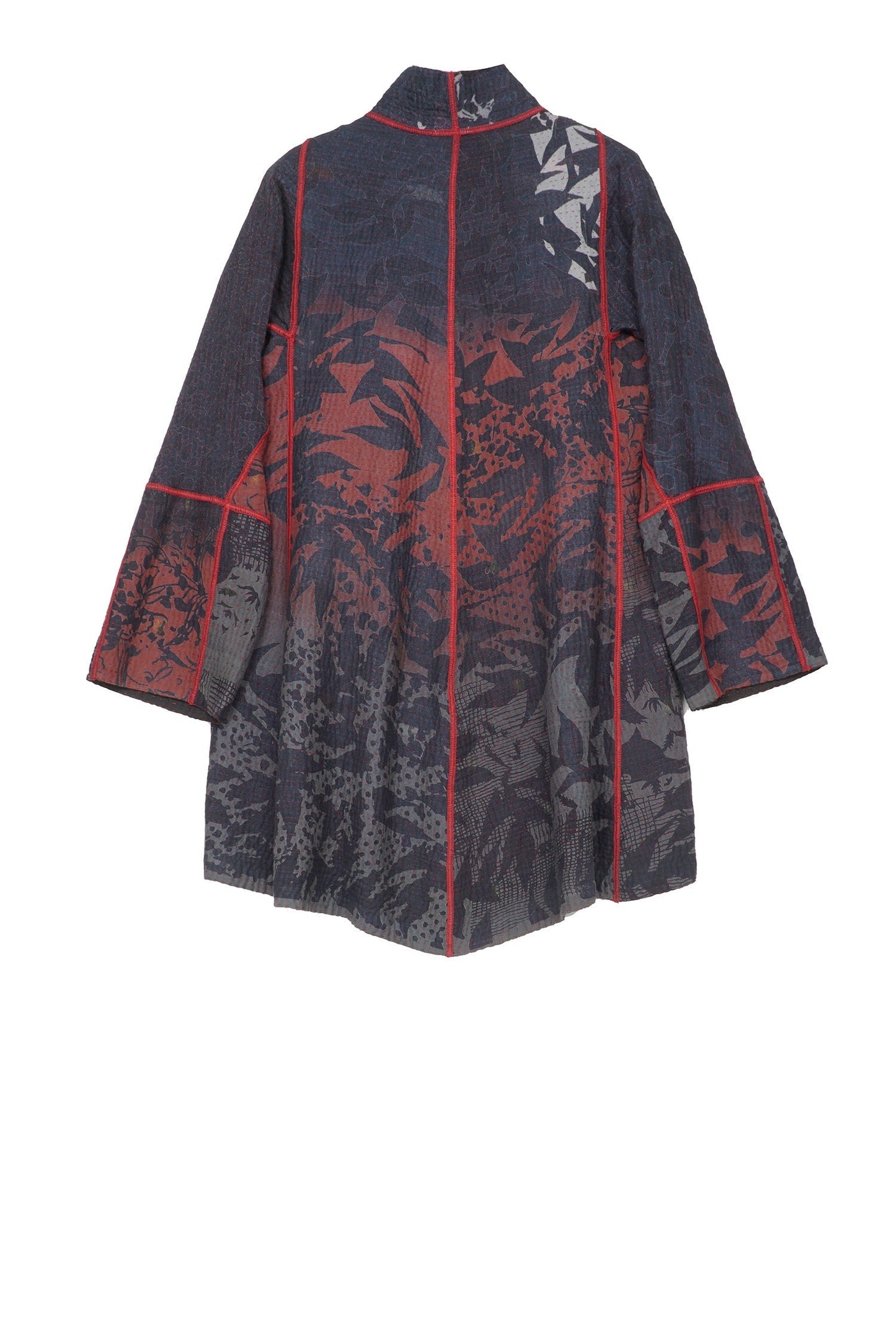 MONOTONE TWILIGHT PRINT KANTHA FLARE LONG JKT - tp4021-red -