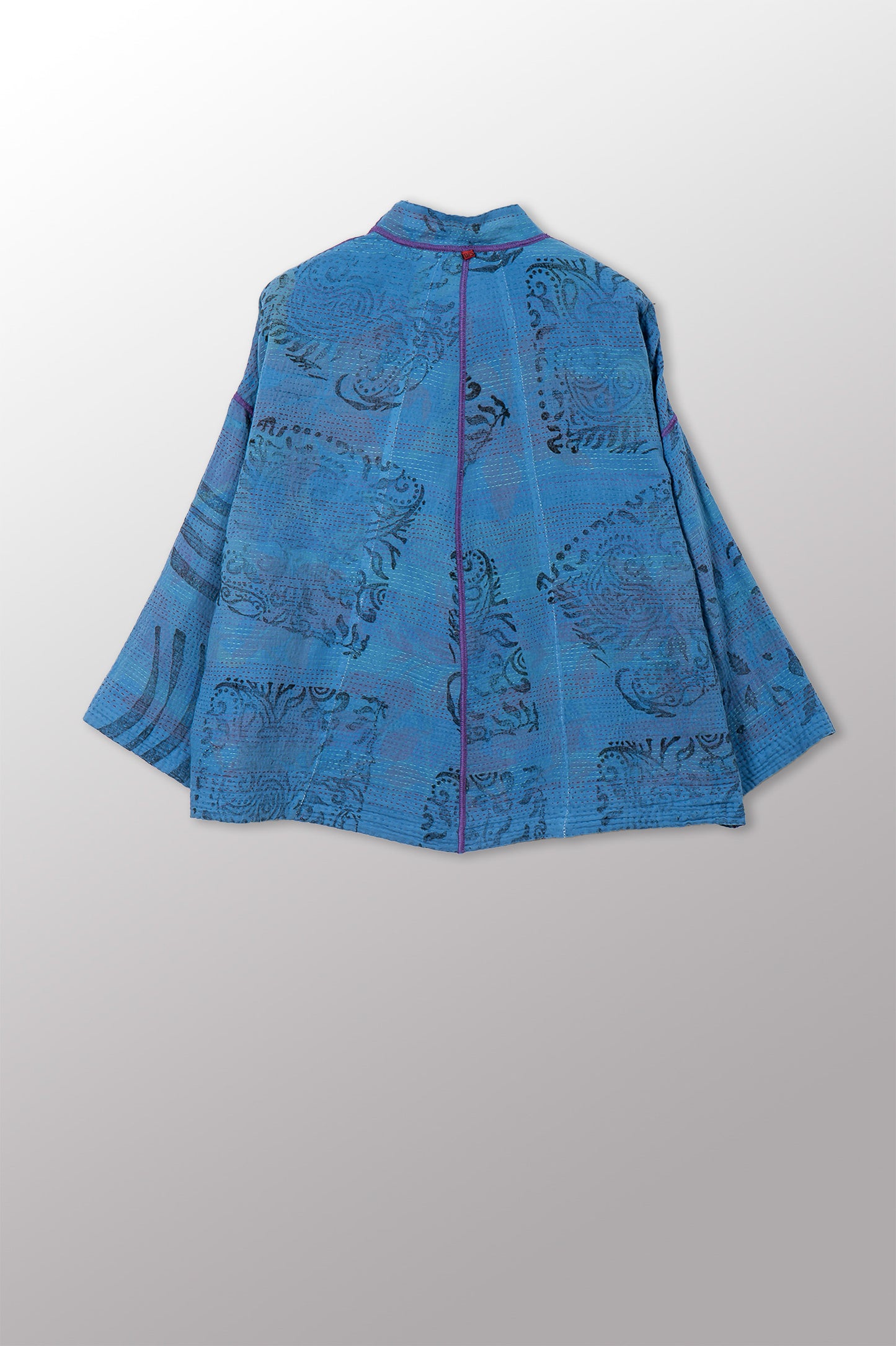 VINTAGE COTTON & NEW VOILE KANTHA STAND COLLAR CROPPED JACKET - cn2034-0003a -
