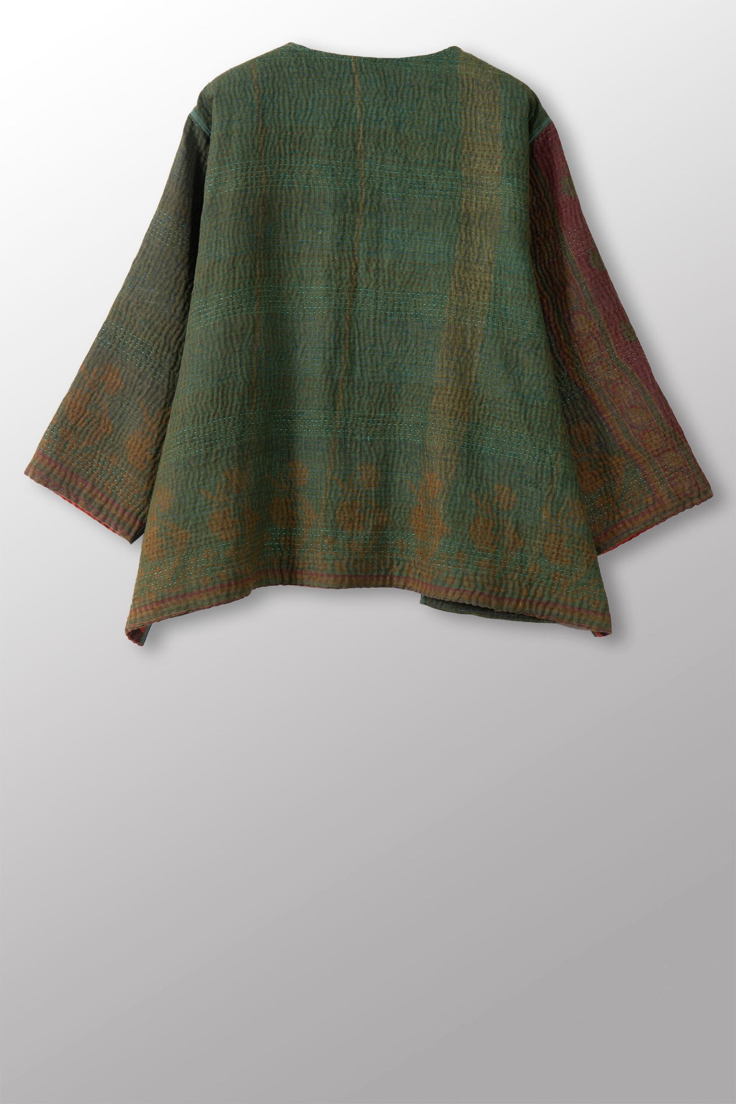 COTTON OVERDYE KANTHA A-LINE SHORT JACKET - ov4019-cgrn002a -