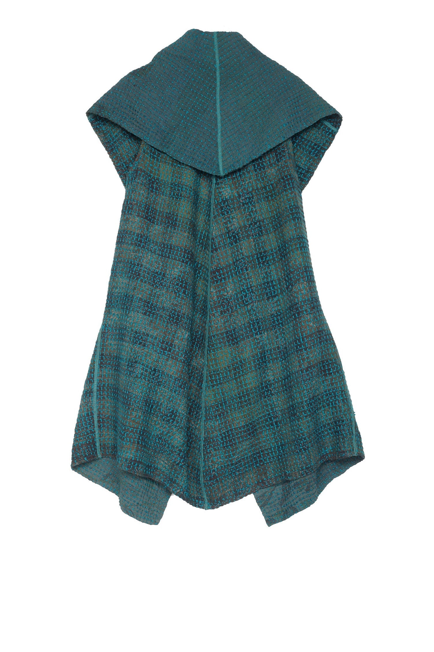 WOOL WAFFLE KANTHA CIRCULAR VEST - ww3201-tel -